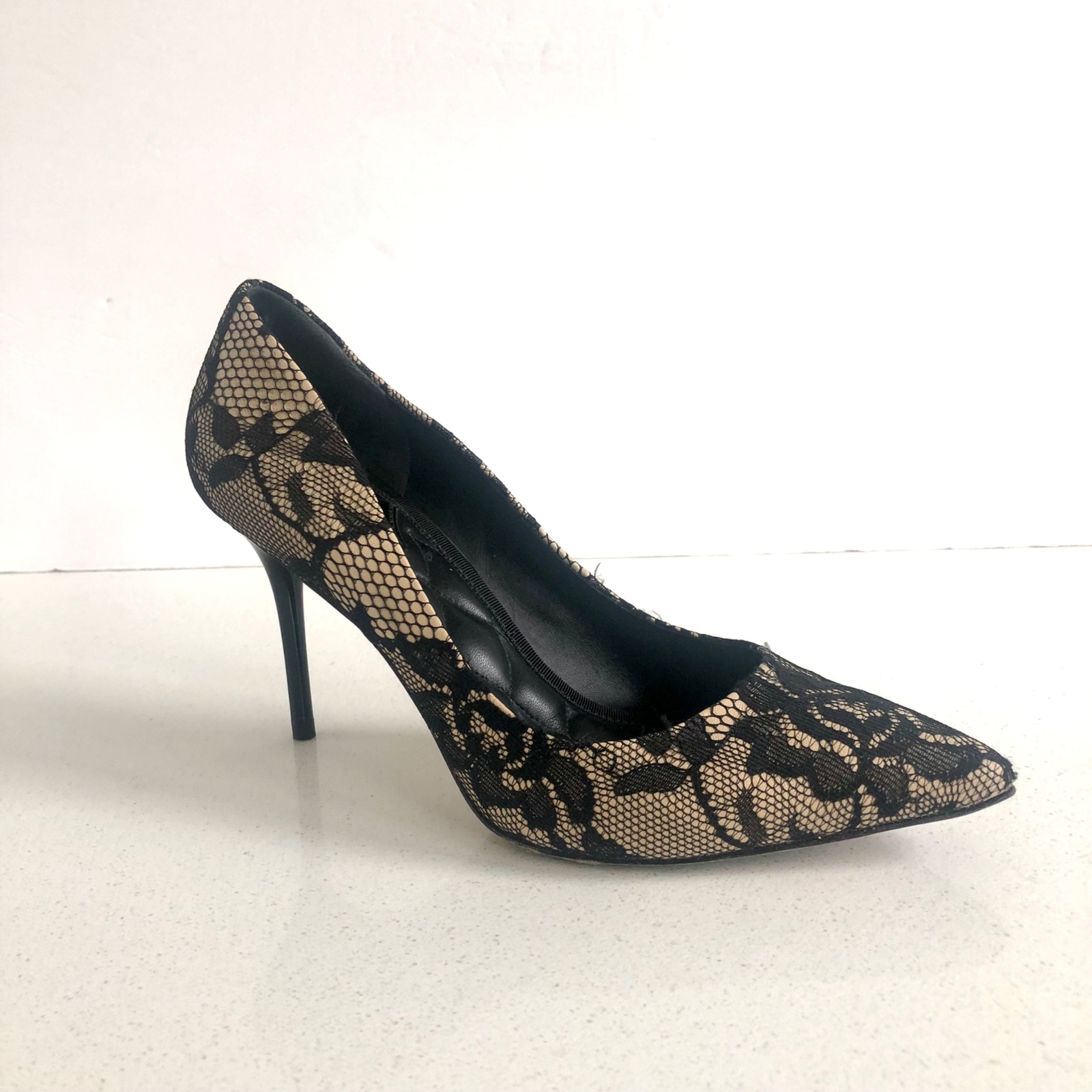 Brian Atwood Lace Pattern Lace Trim Embellishment Pumps Black Size 9