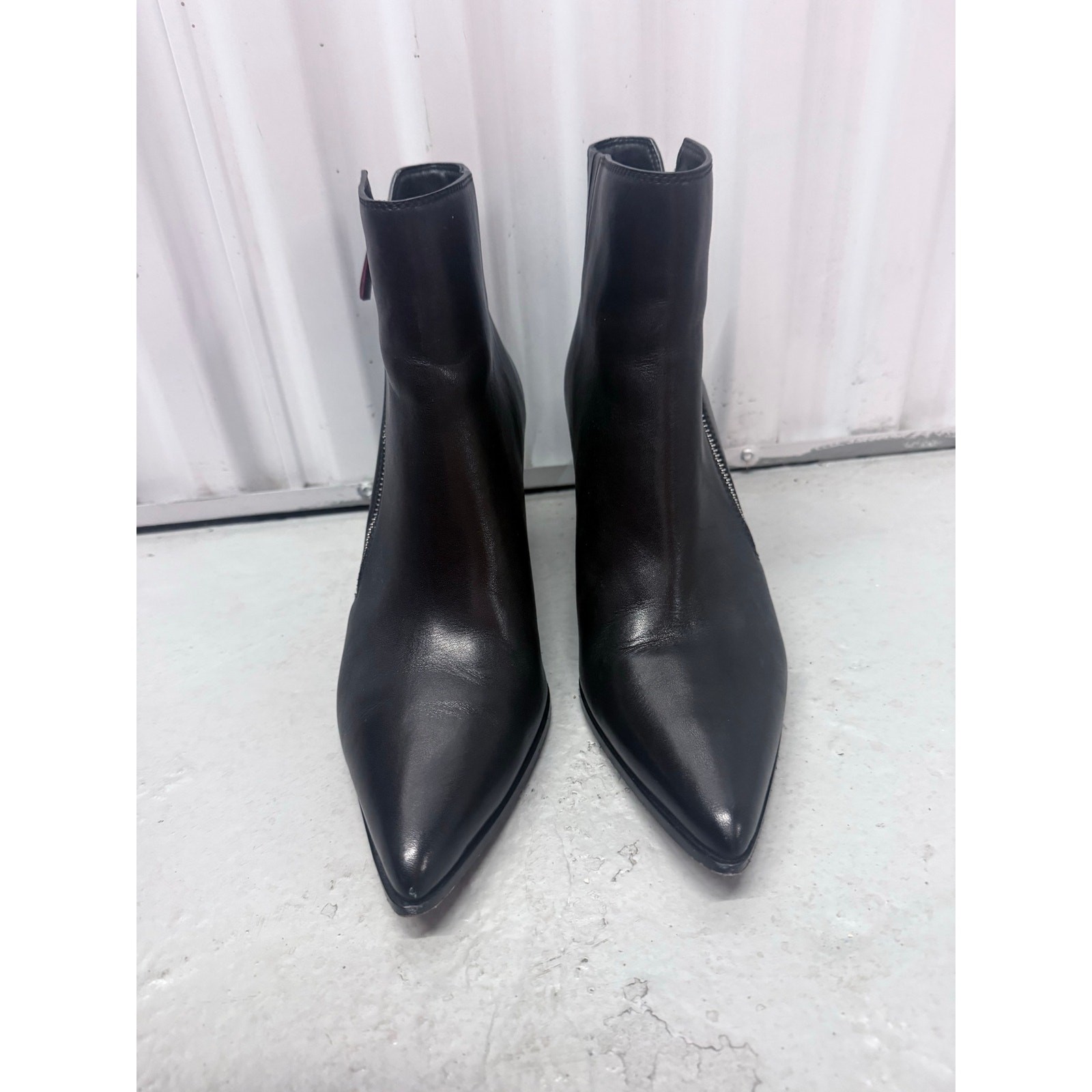 PAIGE 100% leather black moto Lia silver zipper heels short bootie boots sz 10.5