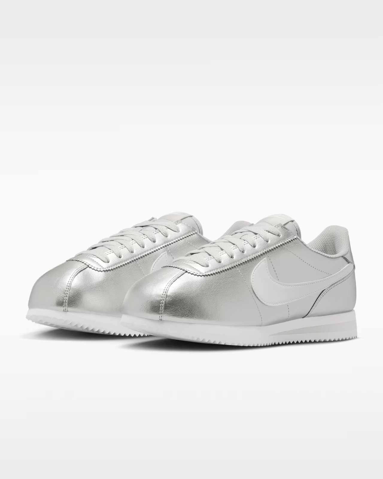 Nike Cortez Metallic Silver Grey White Lace Up Sneakers IR0042-001 Women’s Sizes
