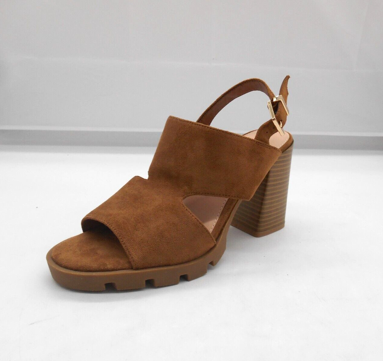 A.N.A. Daly Brown Chunky Heeled Sandals Size 8 M Faux Suede