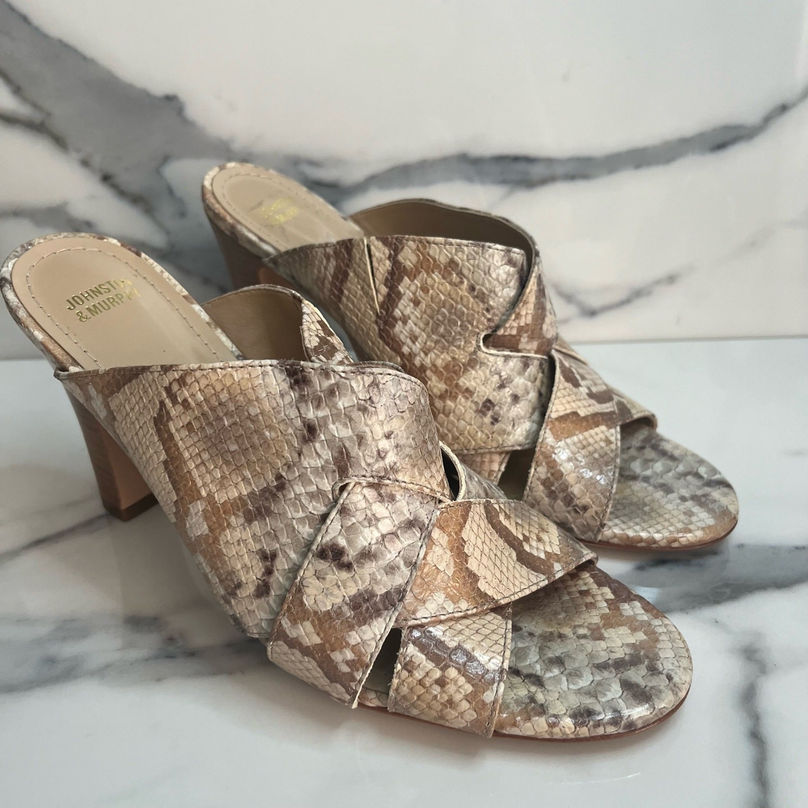 Johnston & Murphy Women’s Leather Snakeskin Print Leather Slide Sandals Sz 8.5