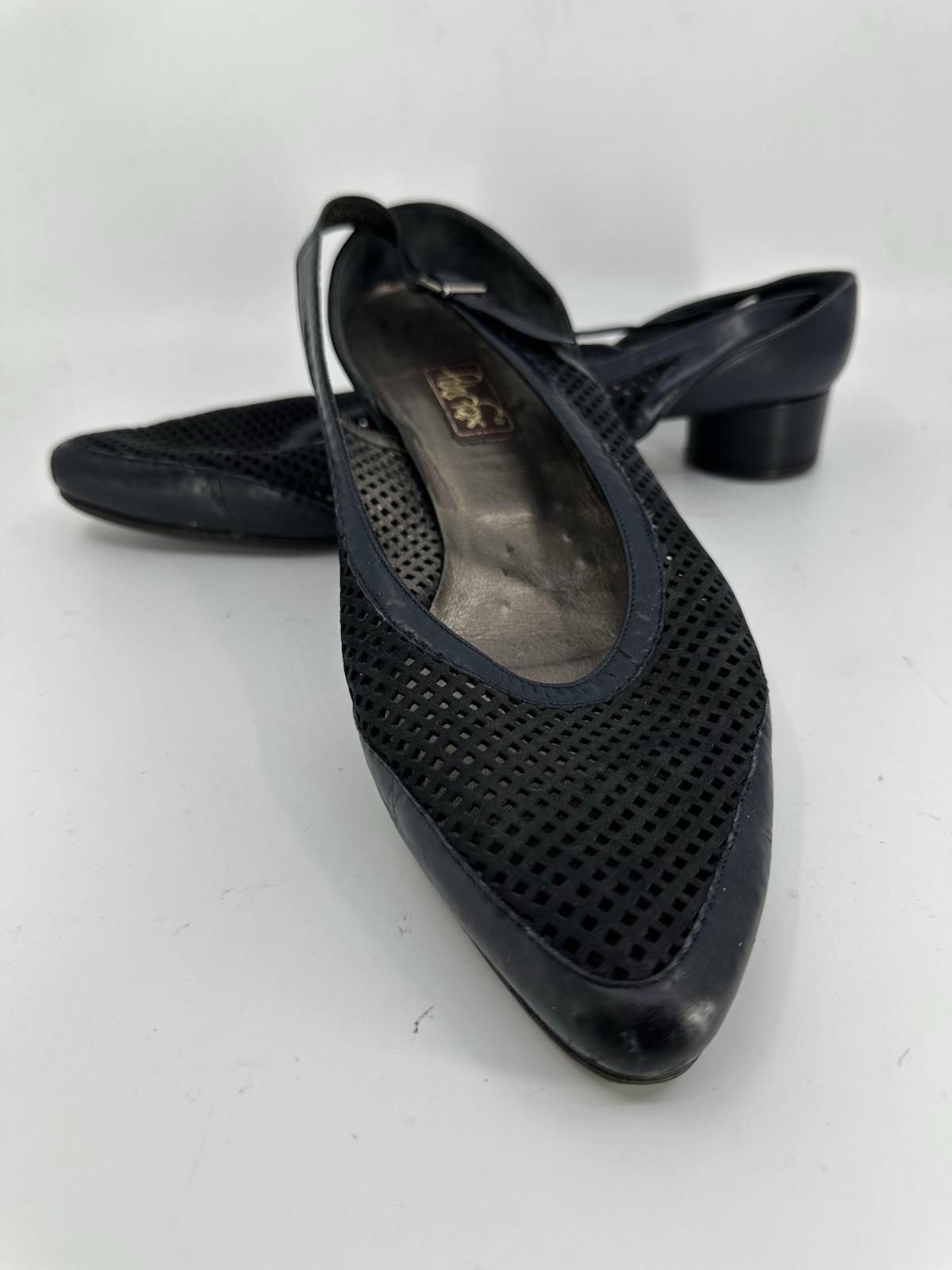 Vintage Rare Peter Fox Womens Navy Leather Suede Low Shoes Sz 10.5 B Pre-owned