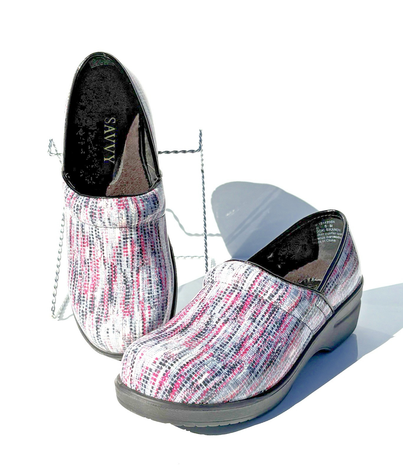 Savvy Brandy Nursing Clogs Floral Women Size 8 Slip Resistant Pink Black White