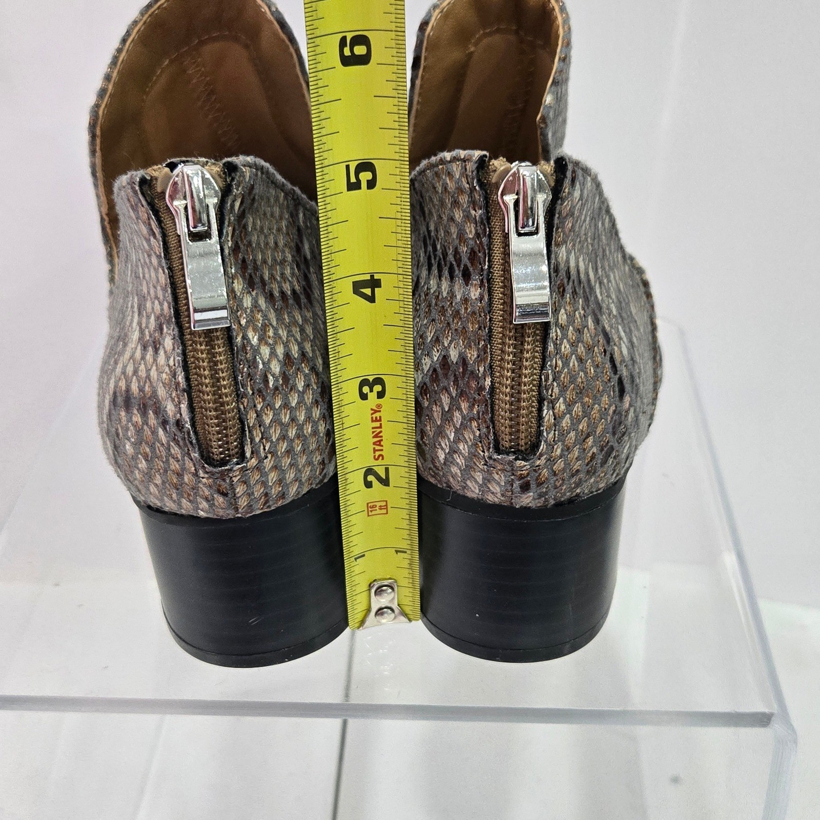 New Directions Fredricka Snake Print Ankle Booties Womens 6.5M Brown Gray Cutout