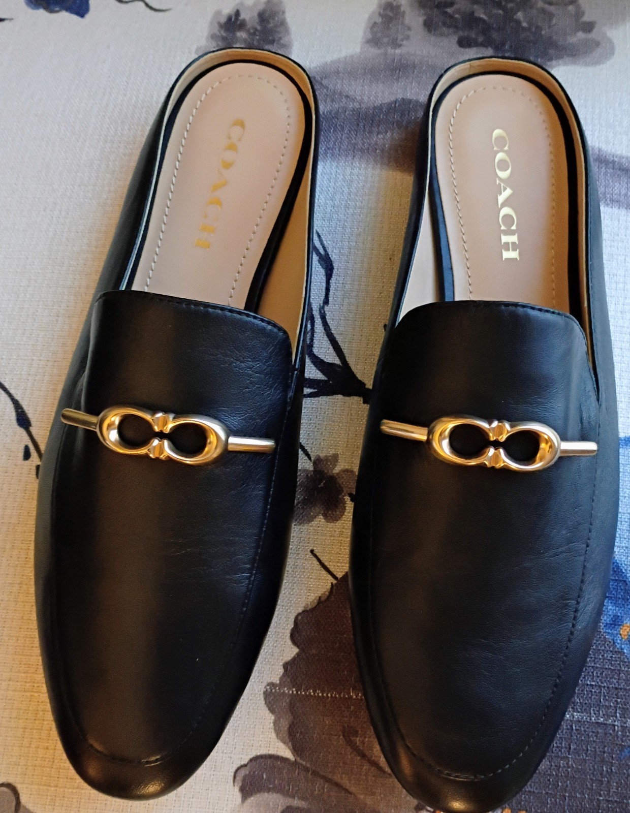 Coach Sienna Shoes Leather Slide Size 9.5 B Black with Gold Logo