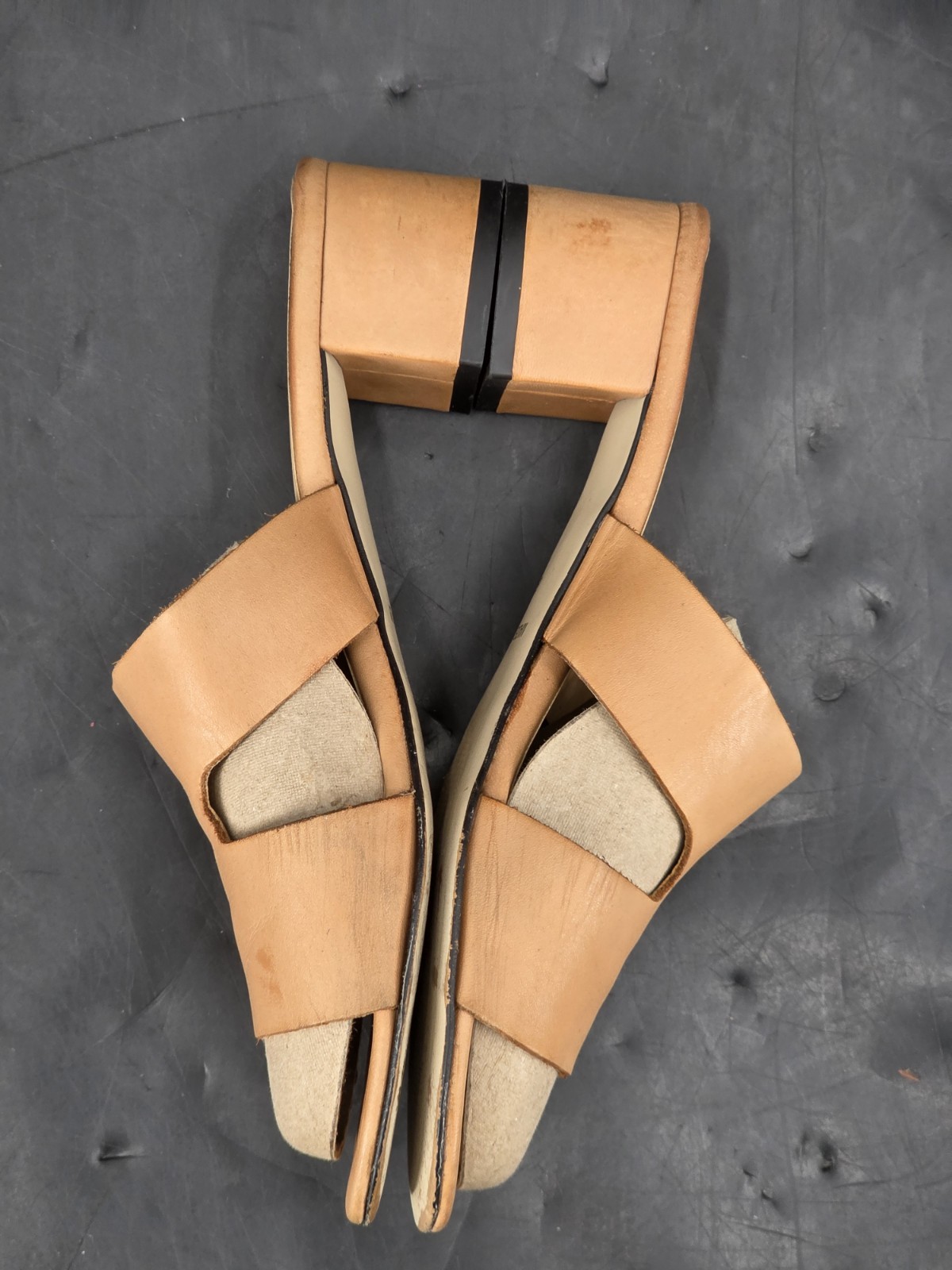 Sophia Milano Tan Leather Open Toe Block Heel Sandal 6.5 Made In Italy