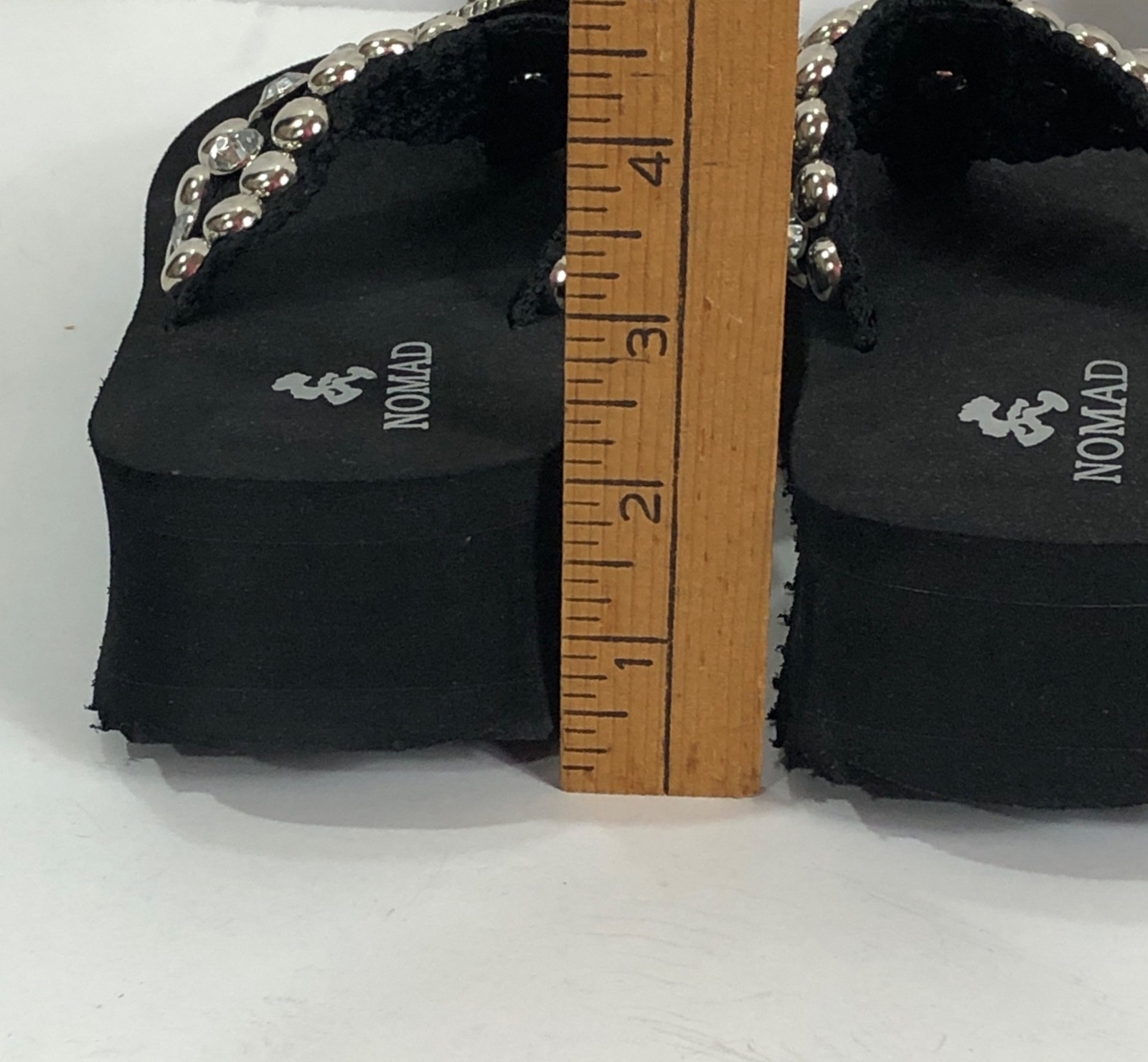 Nomad Football Sandals Flip Flop Thong Black Rhinestone Studs – Women Size 6