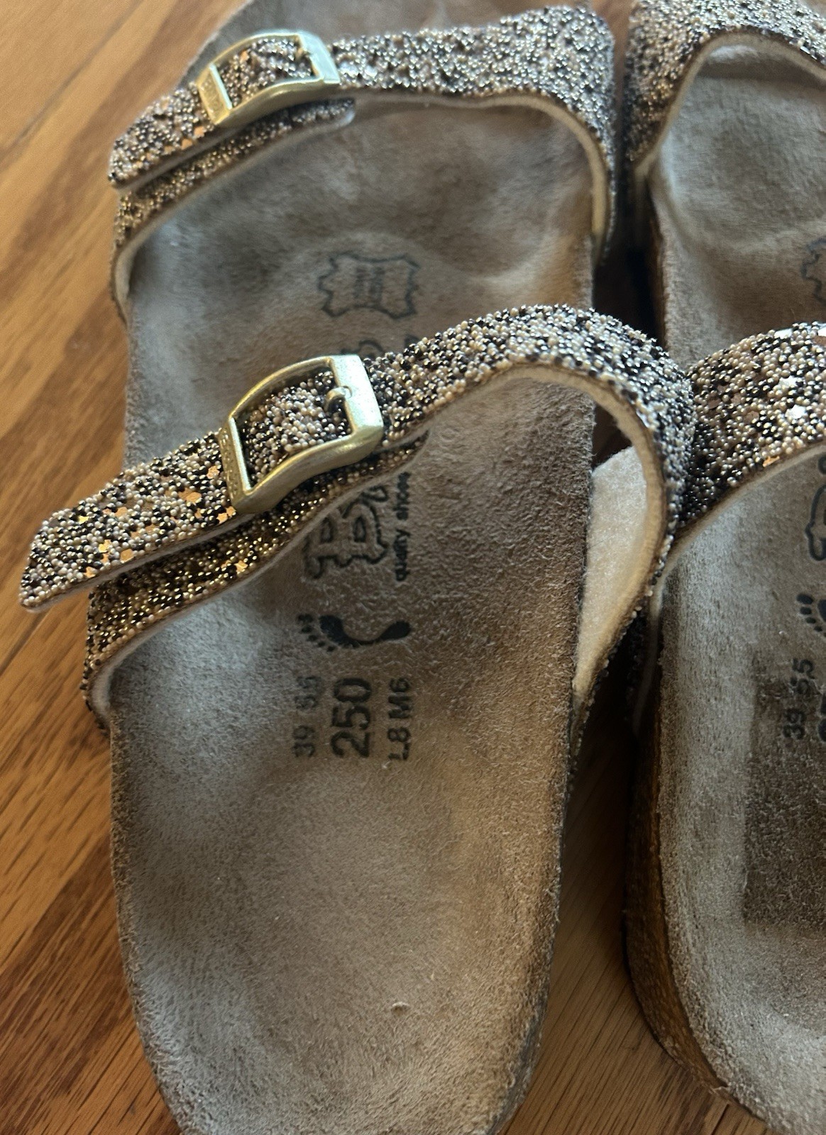 Birkenstock Birkis Tahiti Gold Glitter Sandals Strap Buckle Womens EU 39 US 8