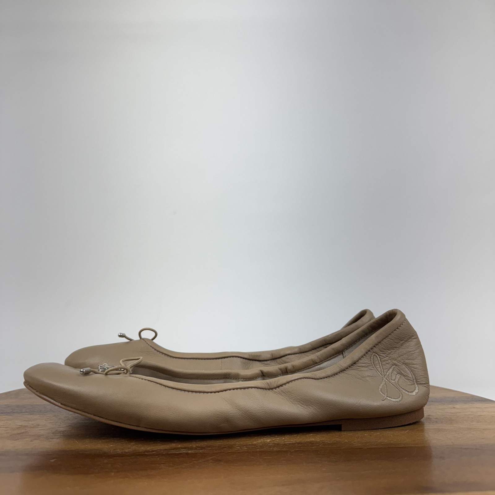 Womens Sam Edelman Felicia Beige Leather Casual Bow Ballet Flats Size 11.5 M GUC