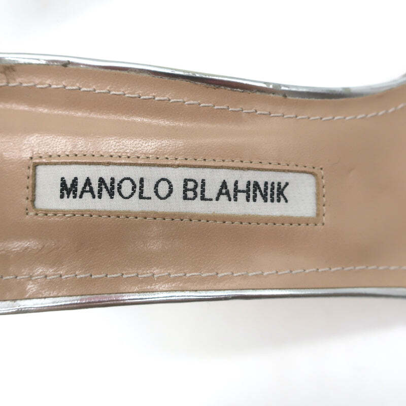 Manolo Blahnik Chaos Ankle Strap Sandals Silver Metallic Leather Size 41.5