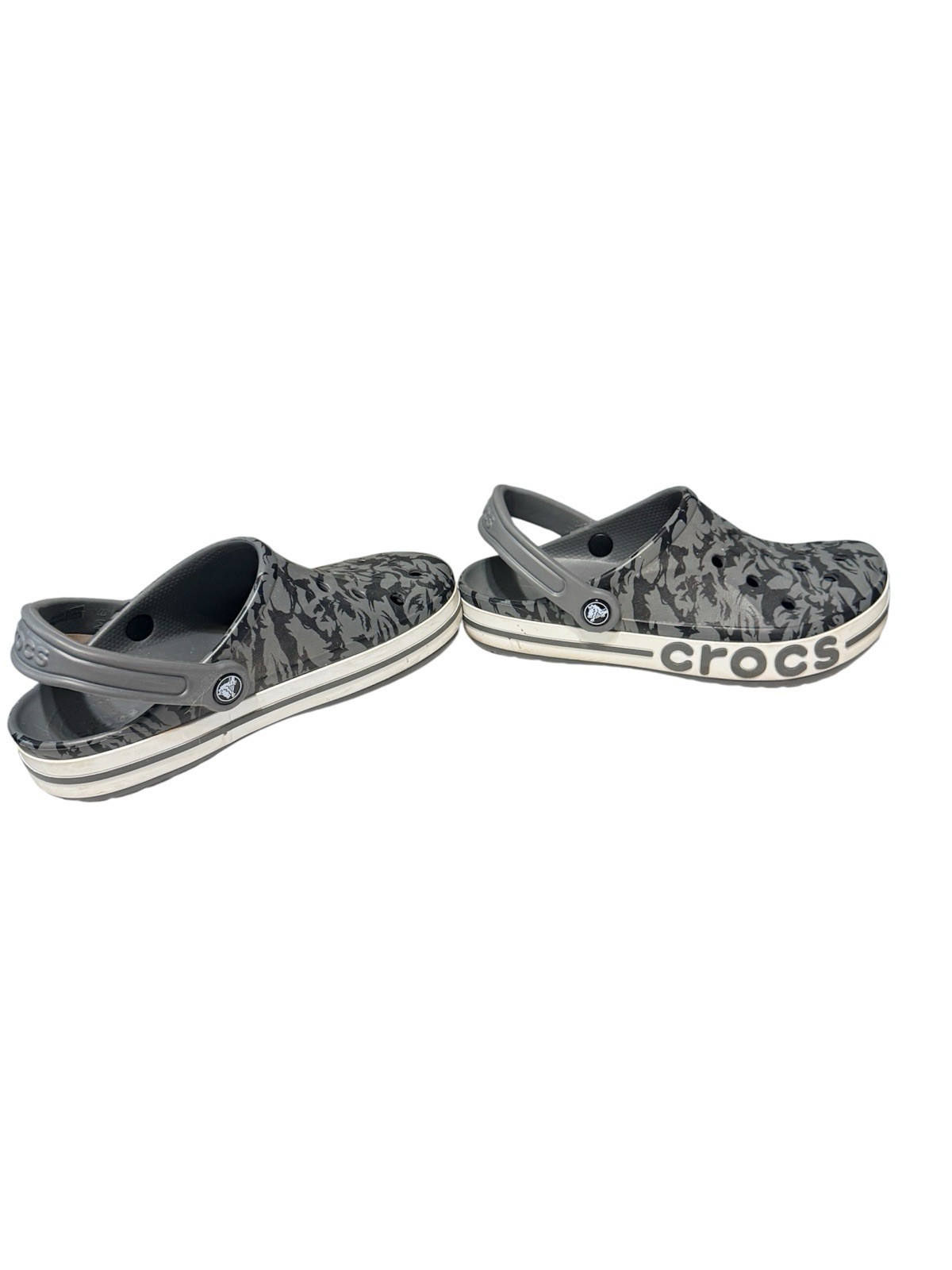 Crocs Clogs Womens 8 Mens 6 Gray White Bayaband Chevron Slip On Shoes Comfort