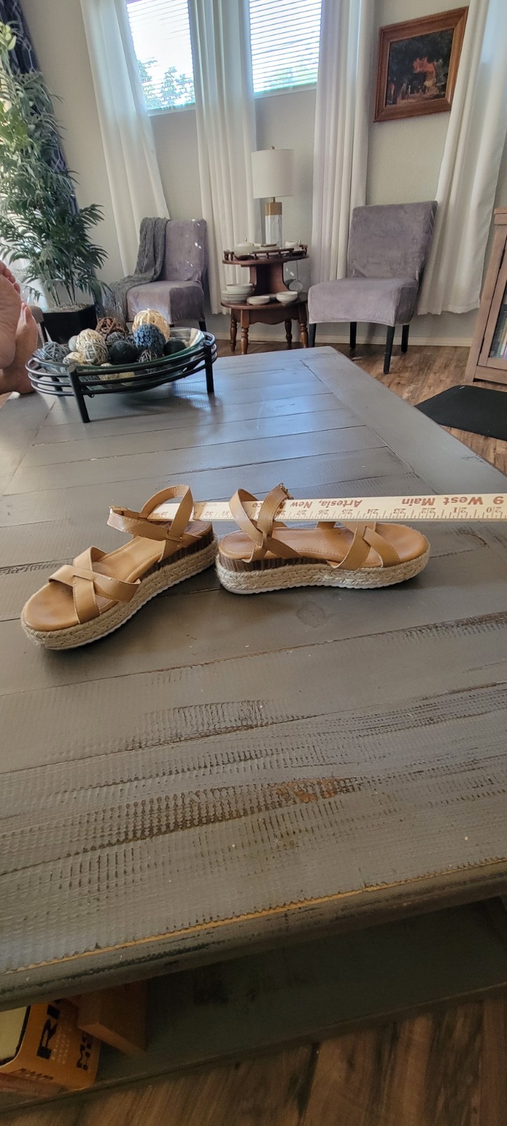 Wild Diva Women’s Tan Strappy Ankle Strap Buckle Espadrille Wedge Sandals 7.5