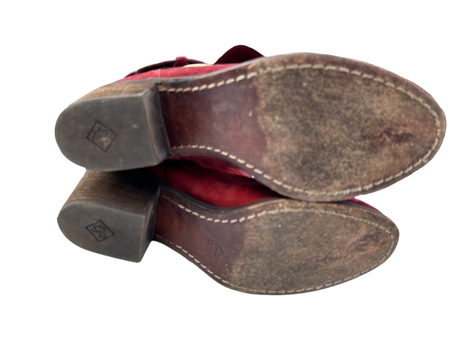 DONALD PLINER Moto Boots SIZE 6.5 Mid Calf Distressed Red Suede Buckle Fold Over