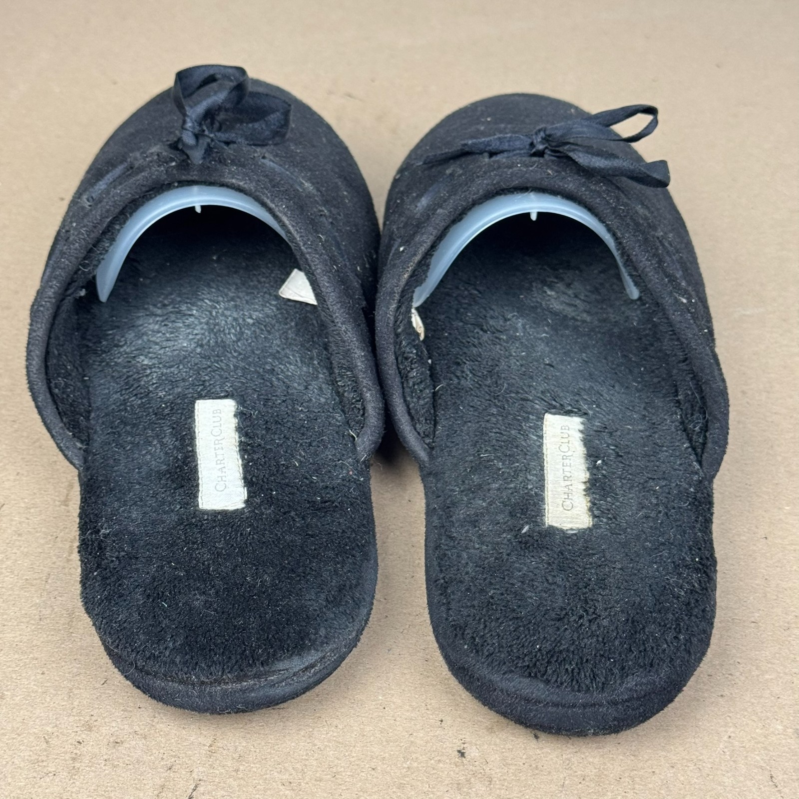 Unisex Charter Club Black Fleece Bow Slipper Clogs Size XL (9.5-10.5)