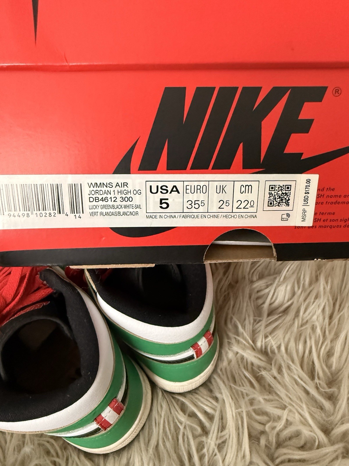 Nike Air Jordan 1 Retro High OG “Lucky Green” Size 5