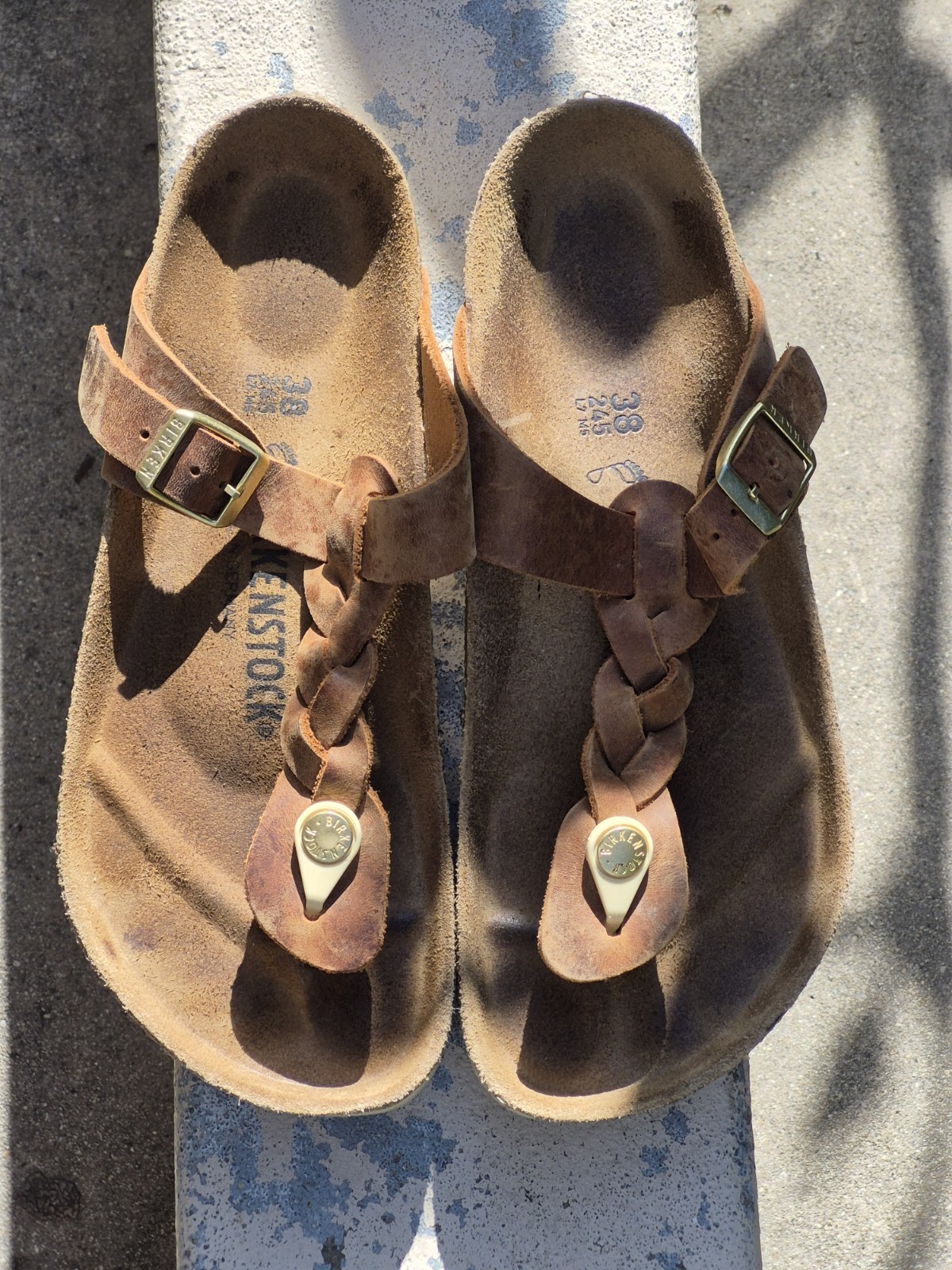 Birkenstock Brown Leather Gizeh Braided Oiled Thong Women’s Sandals 38/8