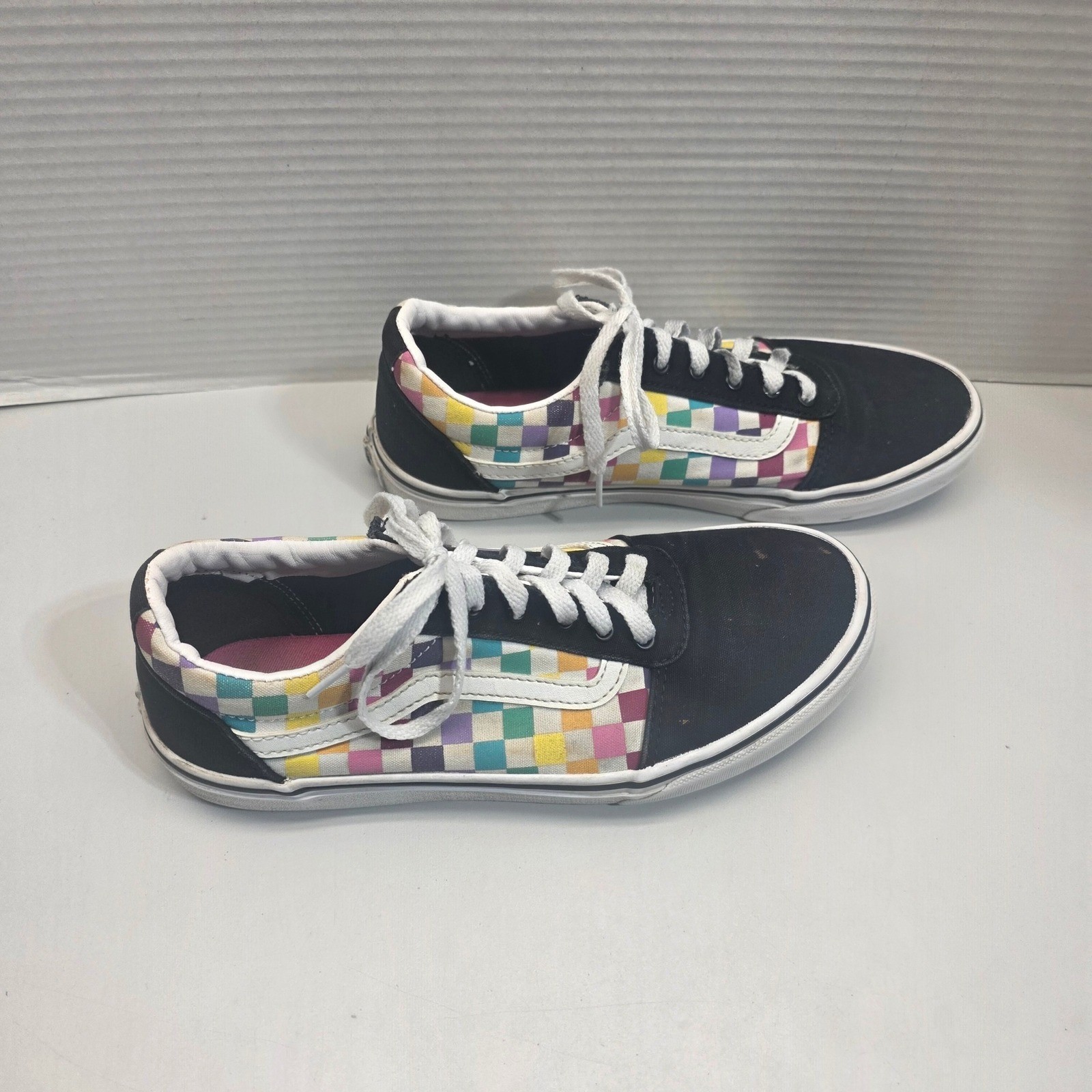 Vans Old Skool Rainbow Checkerboard Black Sneakers Skate US Missy 6.0 500714