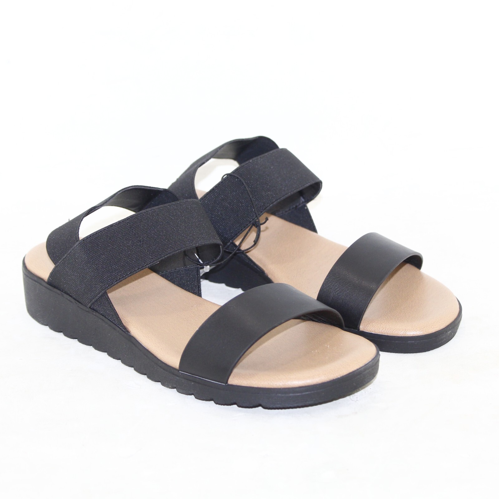 KENSIE EVERLEE womens stretch sandals Multi shoe sizes black faux leather up NEW