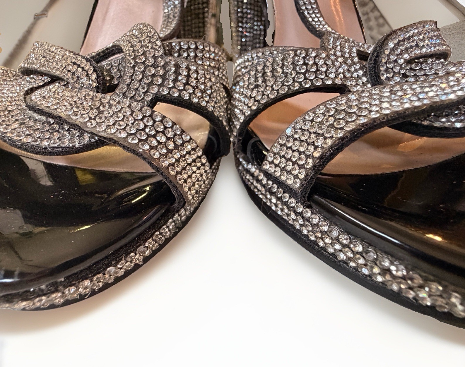 Delicacy Black Rhinestone Studded Ankle Strap Dressy High Heel Shoes