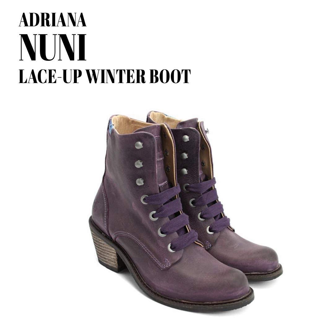 Fluevog EXCELLENT Adriana Nuni purple leather lace-up heeled boot – 11