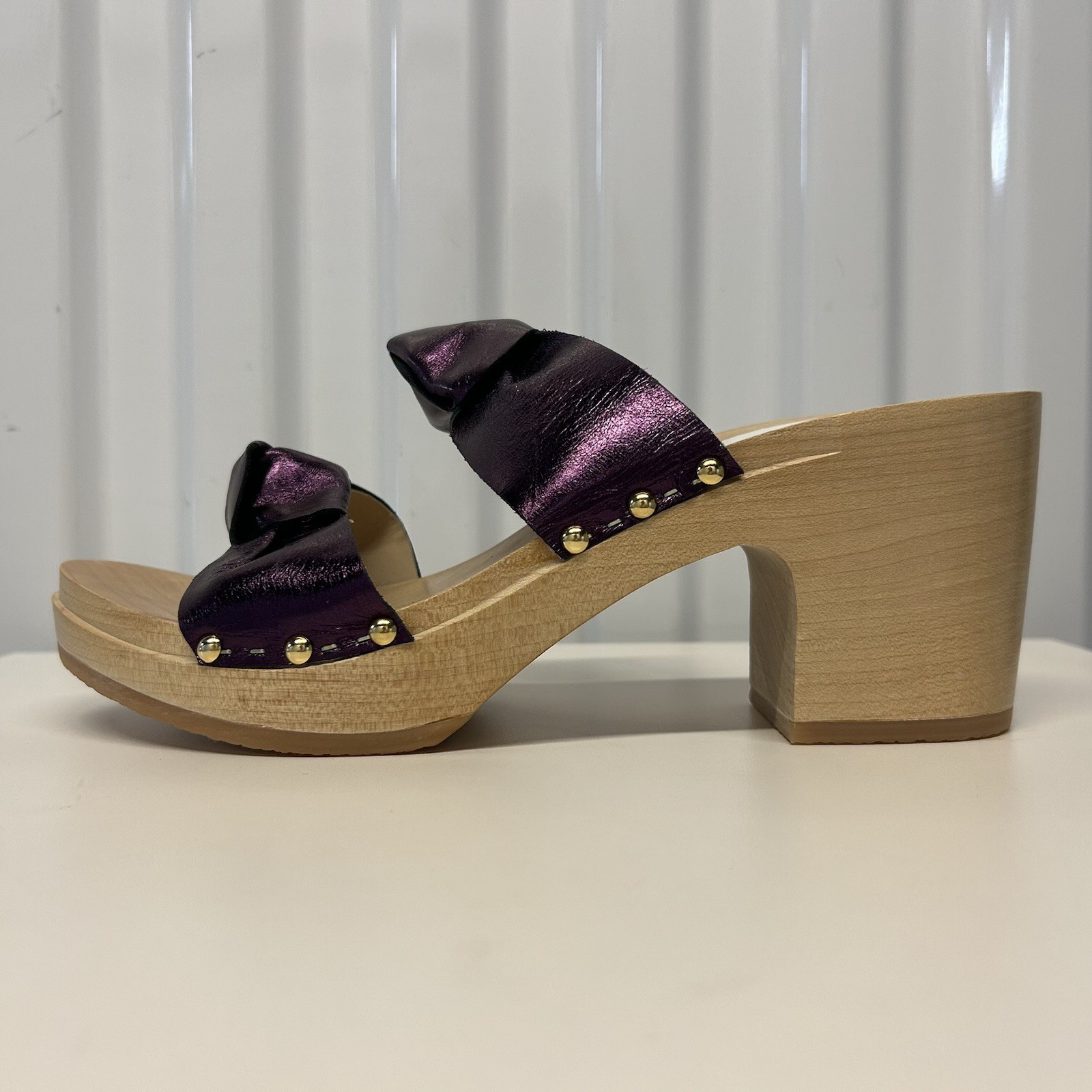 Sabot Youyou Leather Ynoui Metallic Purple Studded Mules Clogs Womens 41/US 10