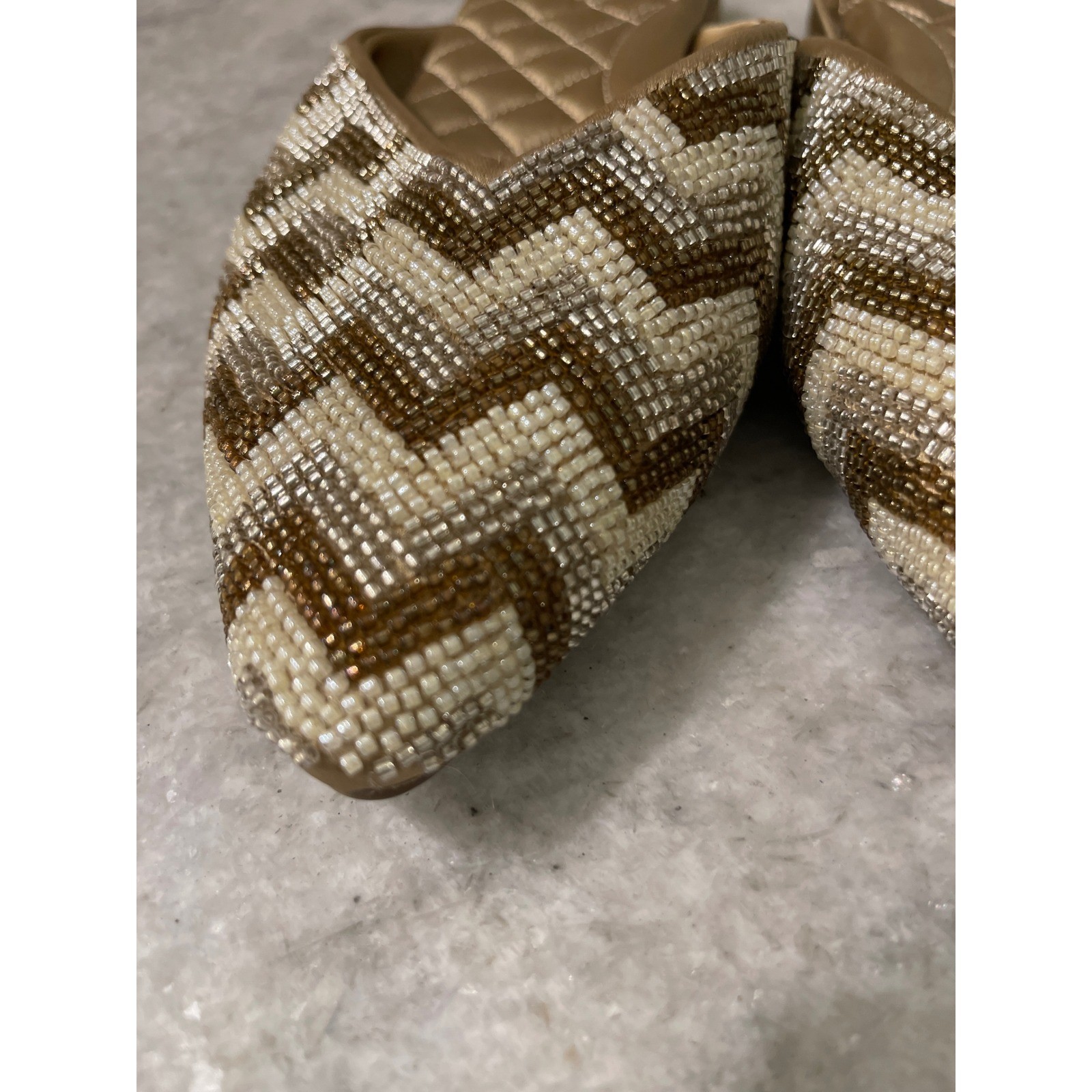 Birdies Mules Womens 8 Gold Beaded The Phoebe Chevron Pointed Toe Flats