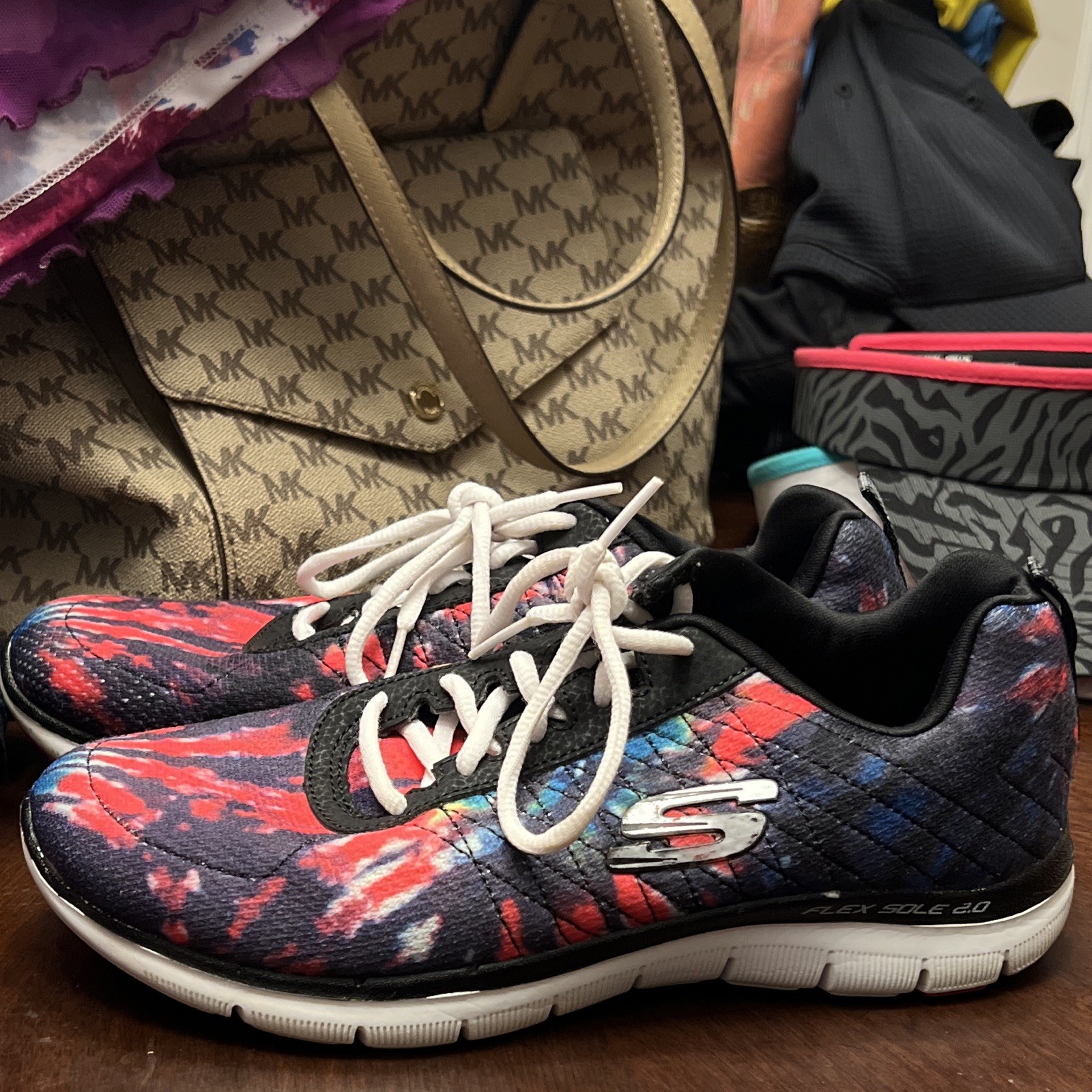 SKECHERS Memory Foam Tie Dye Lace-Up Lightweight Multicolor Low Top Sneakers