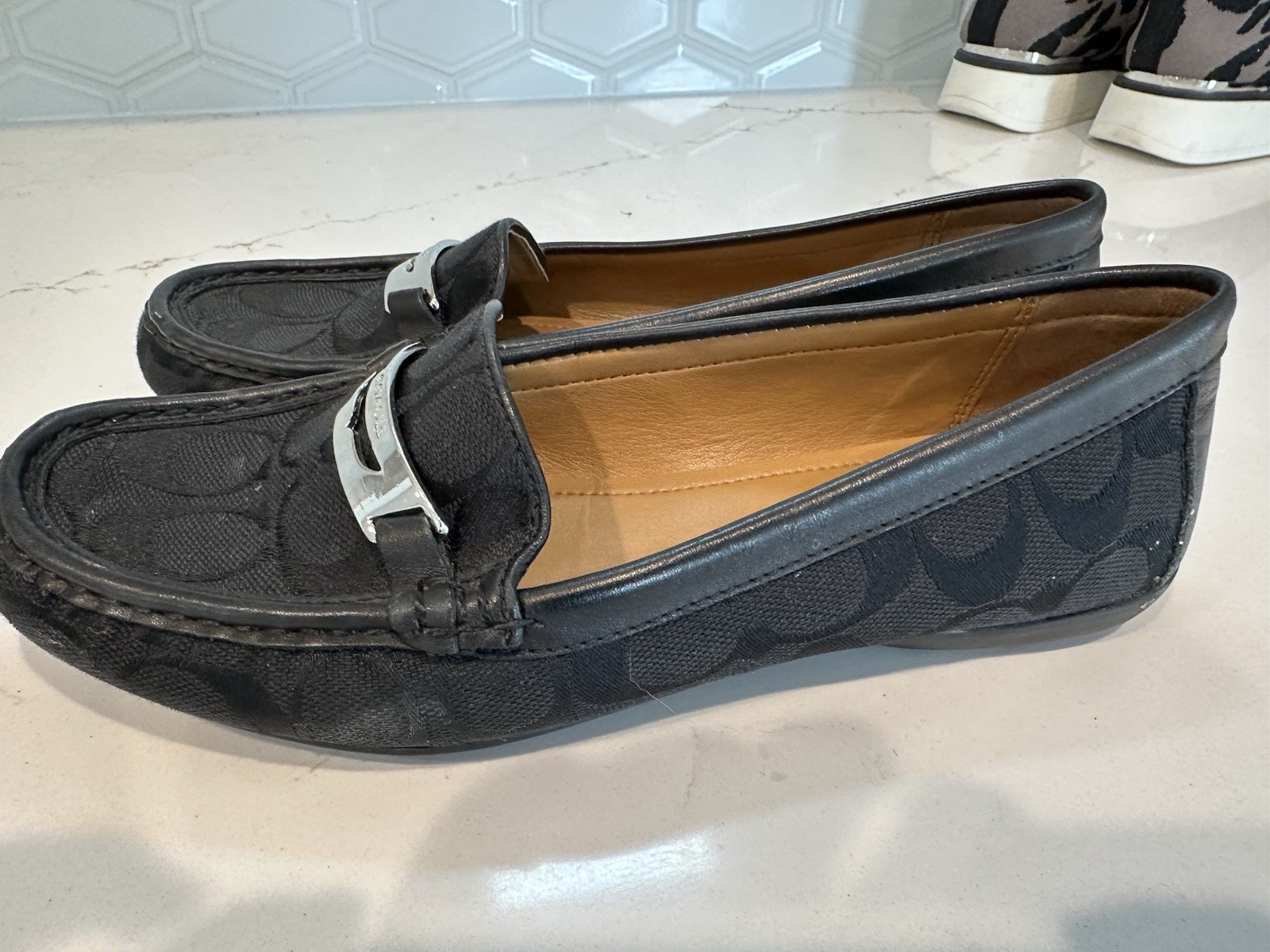 Coach Felisha Signature Jacquard Loafers Black C Silver Tone Accents 8 1/2 A2134