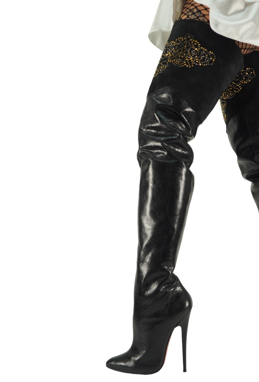 GIANRICO MORI GENUINE LEATHER LADIES STILETTO HIGH HEELS OVER THE KNEE BOOTS BLACK 40