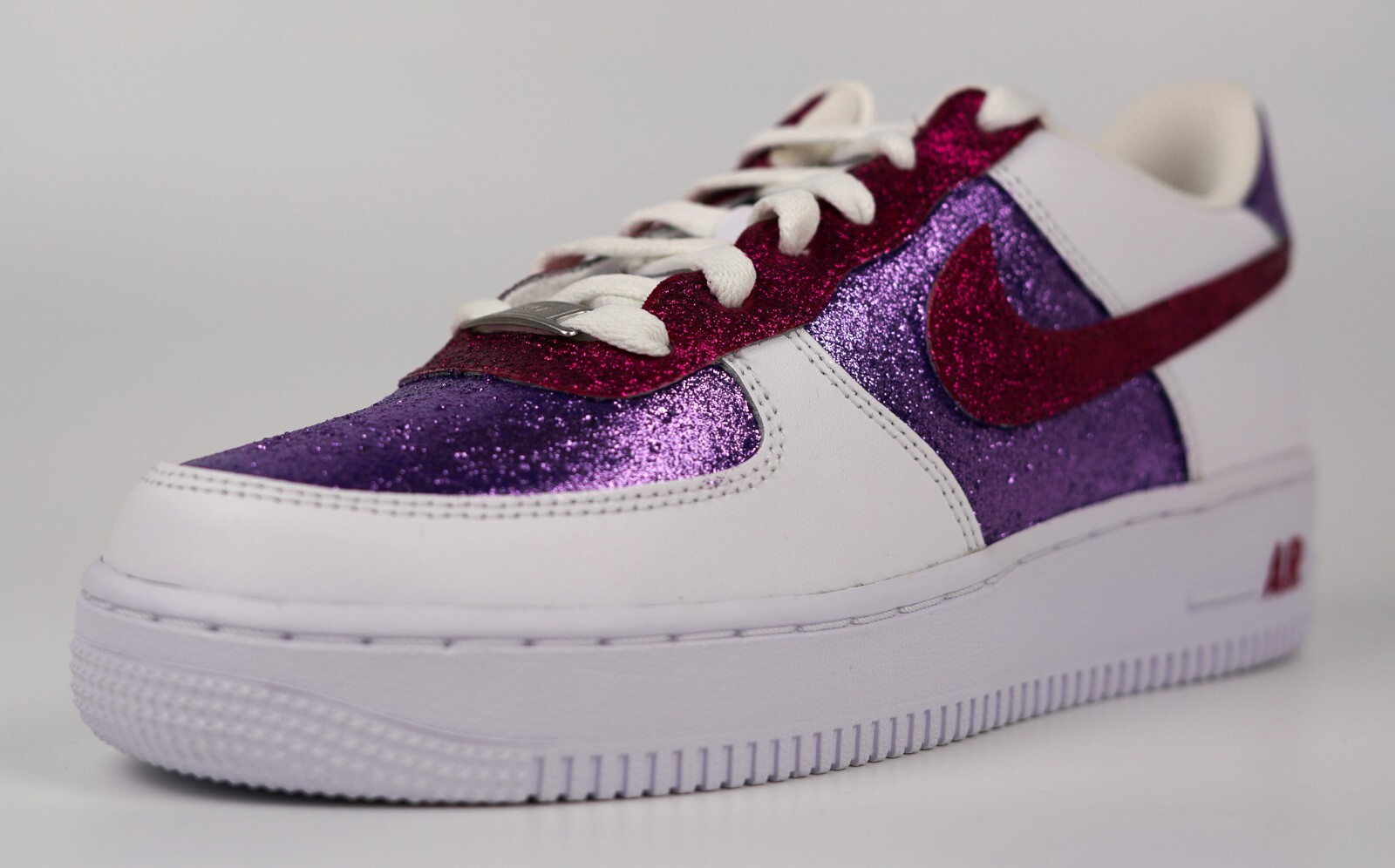Nike Air Force 1 Custom Glitter Sparkle Sneakers Purple Magenta Pink White Shoes