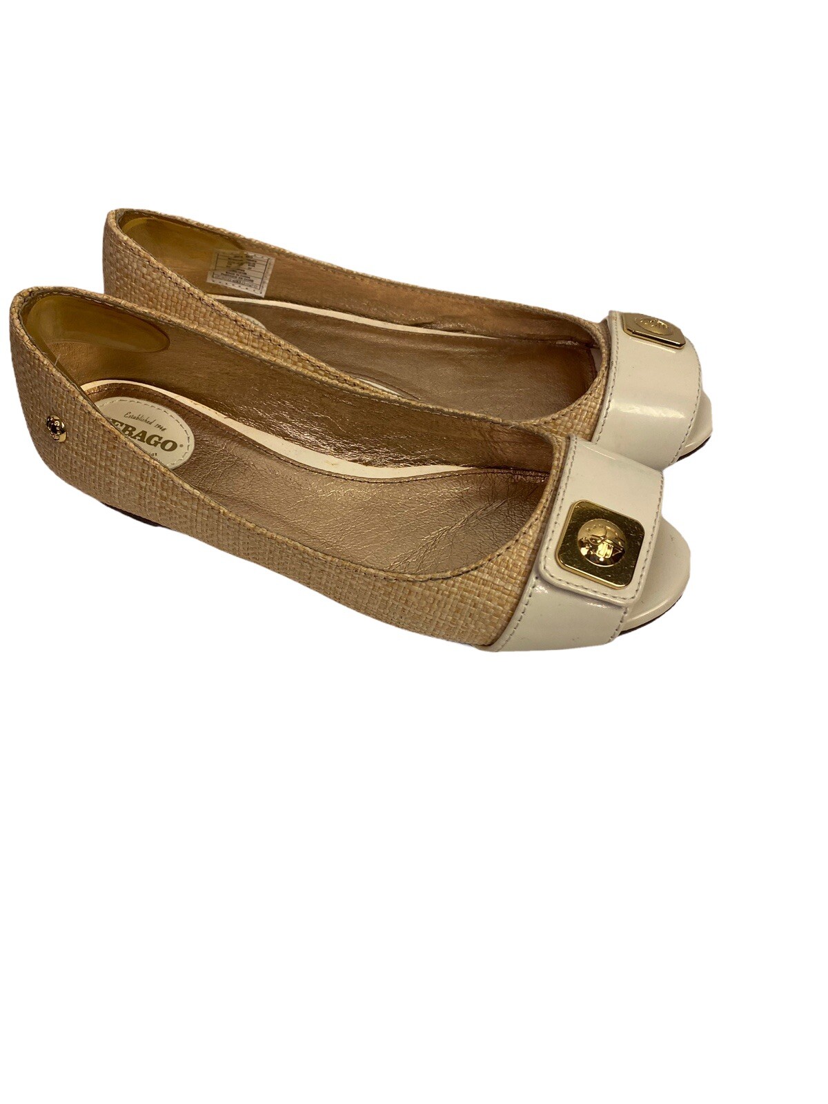 Sebago open toe flats gold detail woven straw look size US 6.5