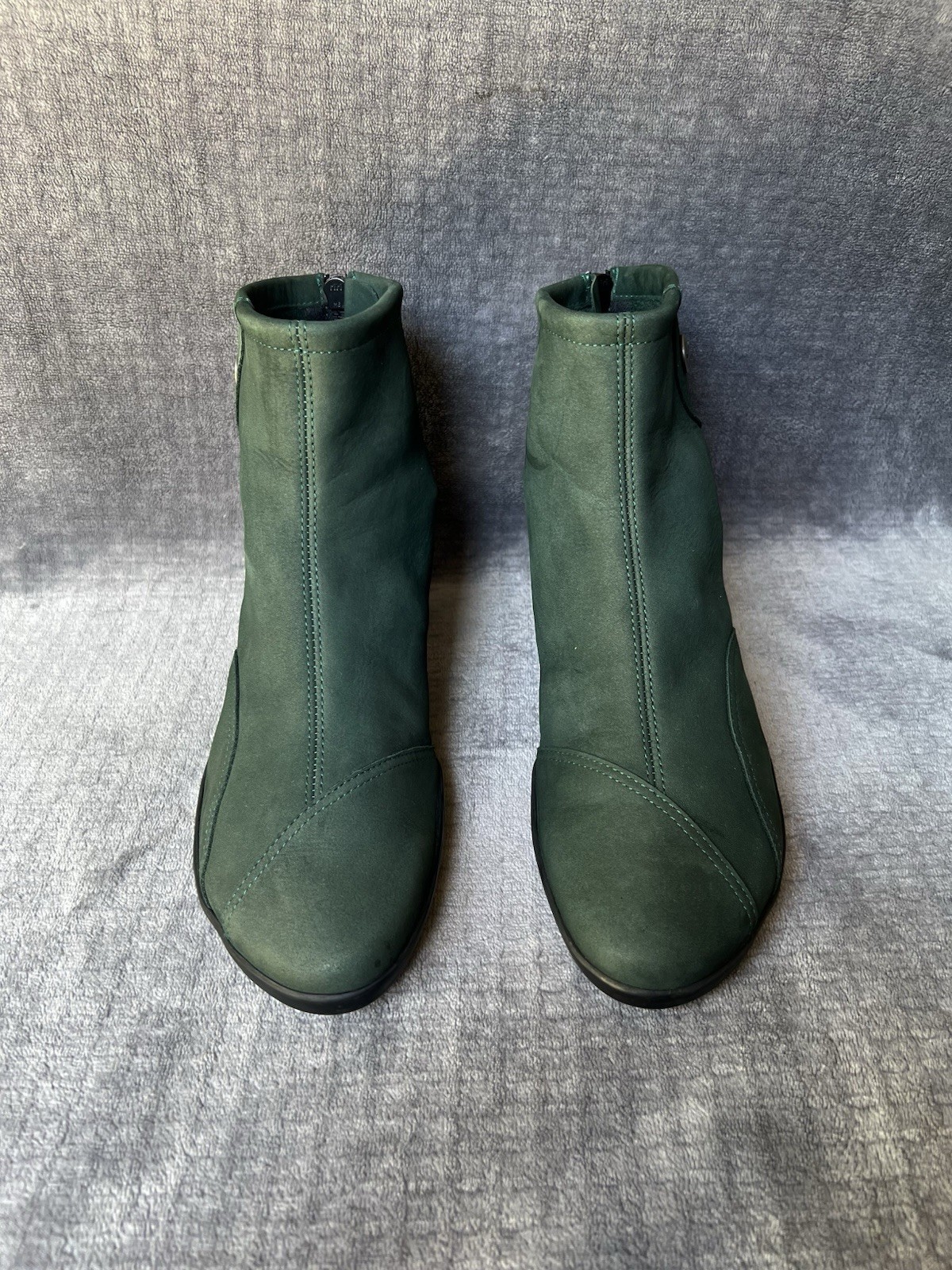 Arche Leather Ankle Boots Sz 40 , 9 Green Nubuck Stacked Heel Back Zipper France