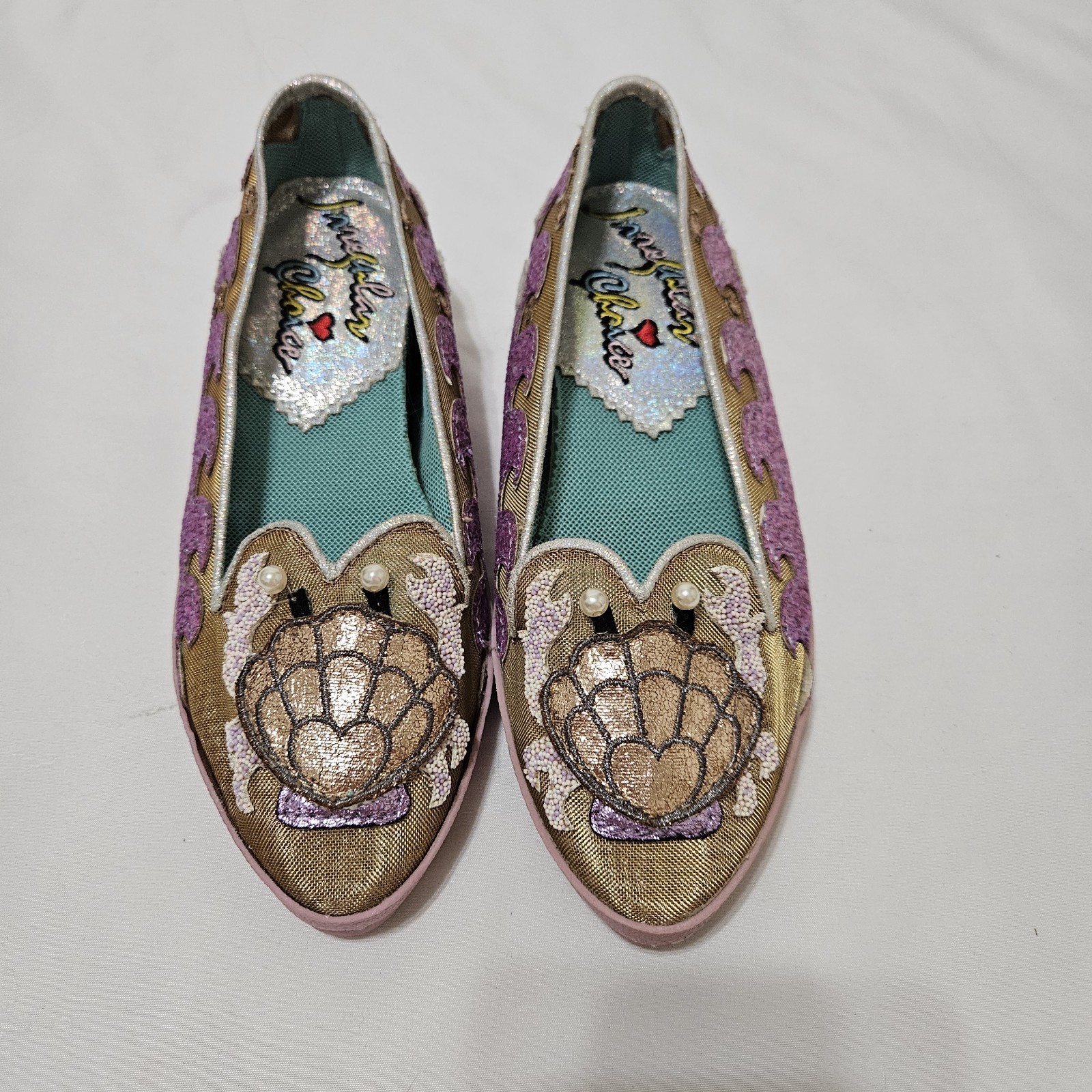 Irregular Choice Sparkly Glitter Nautical Seashell Pearl Ballet Flats Size 37 EU