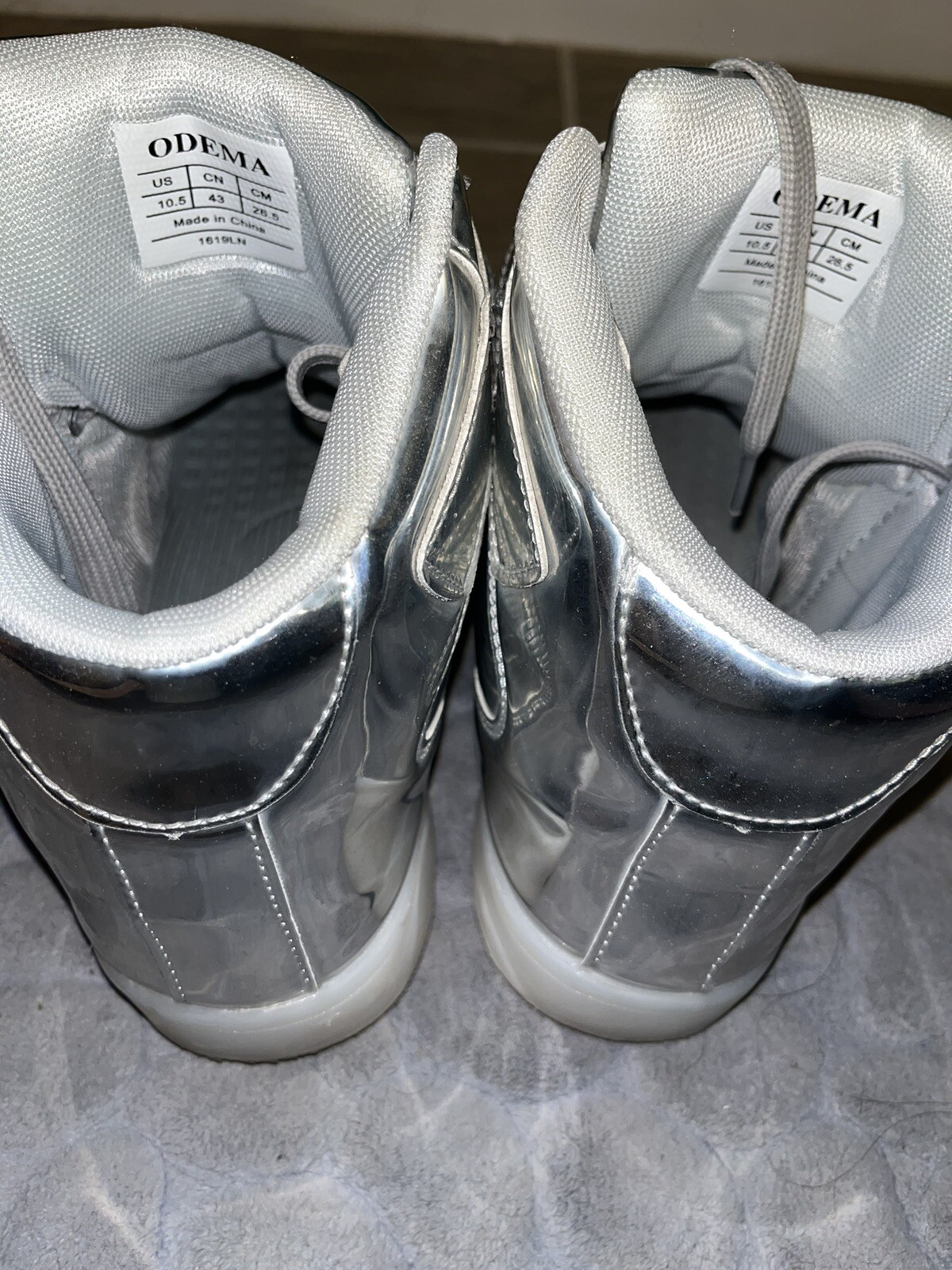 Odema Unisex Shoes High Top Sneakers for Women Men Silver Size 10.5
