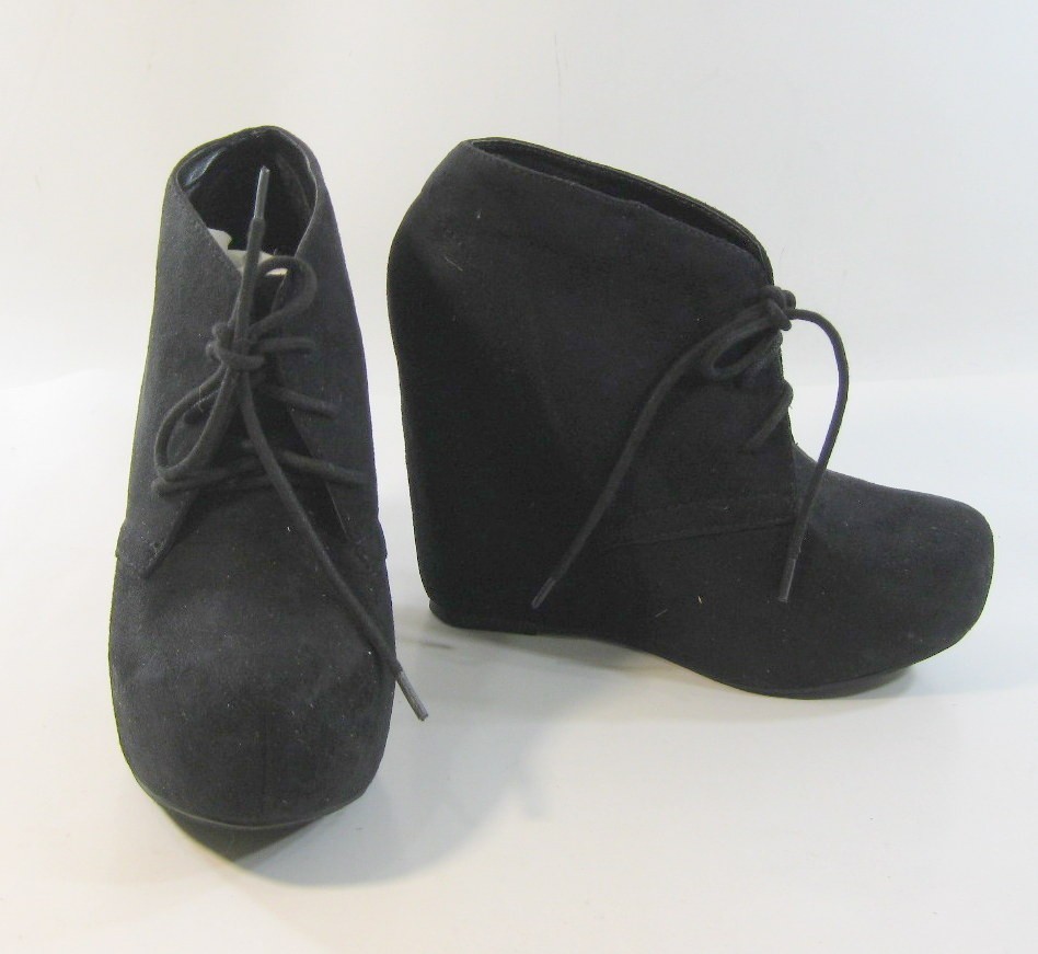 NEW Black 5″High Wedge Heel 1.5″Platform Ankle Boots WOMEN Size 8.5