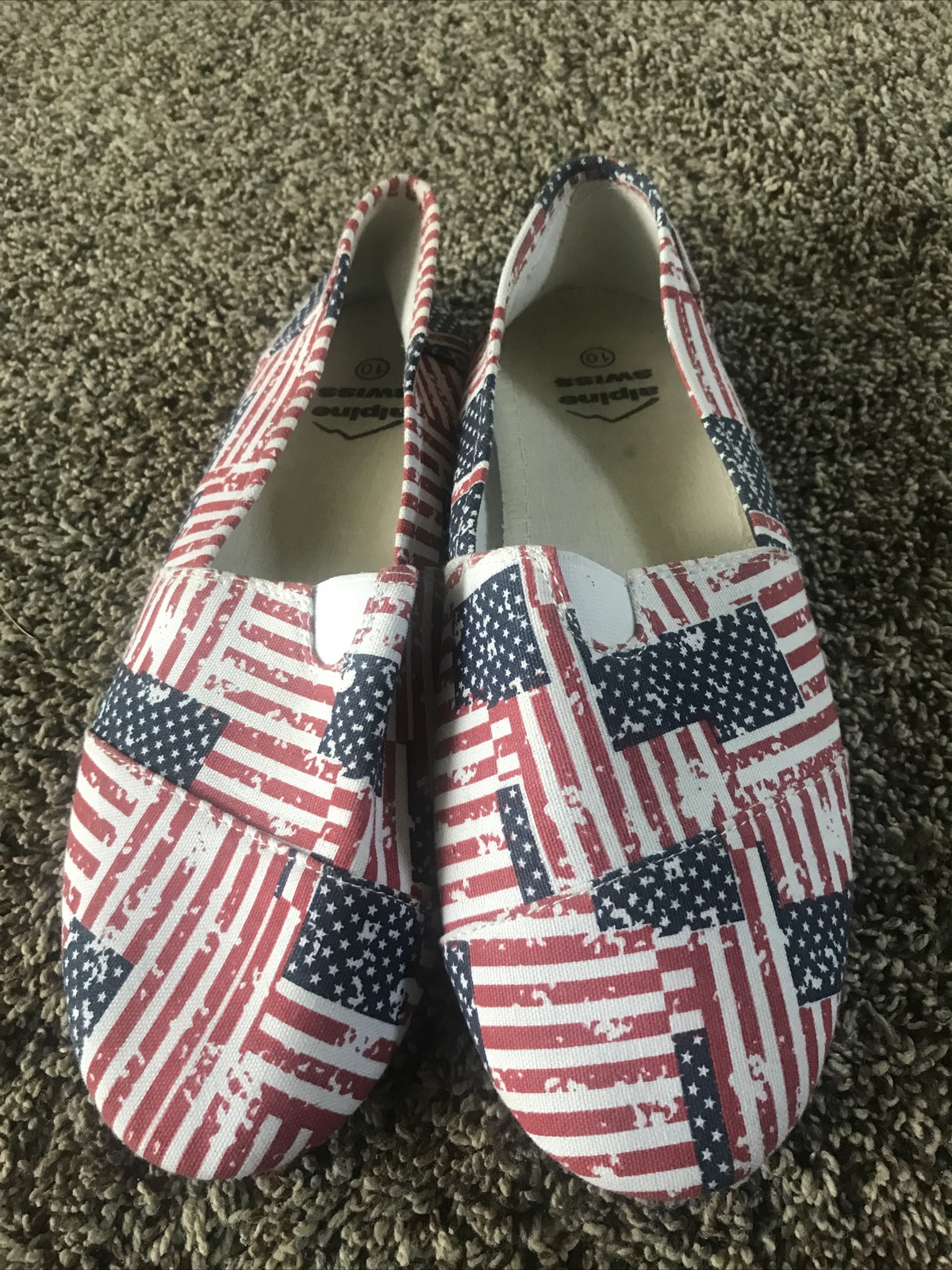 Womens ALPINE SWISS American Flag slip on boat shoe Loafers Slides Patriotic