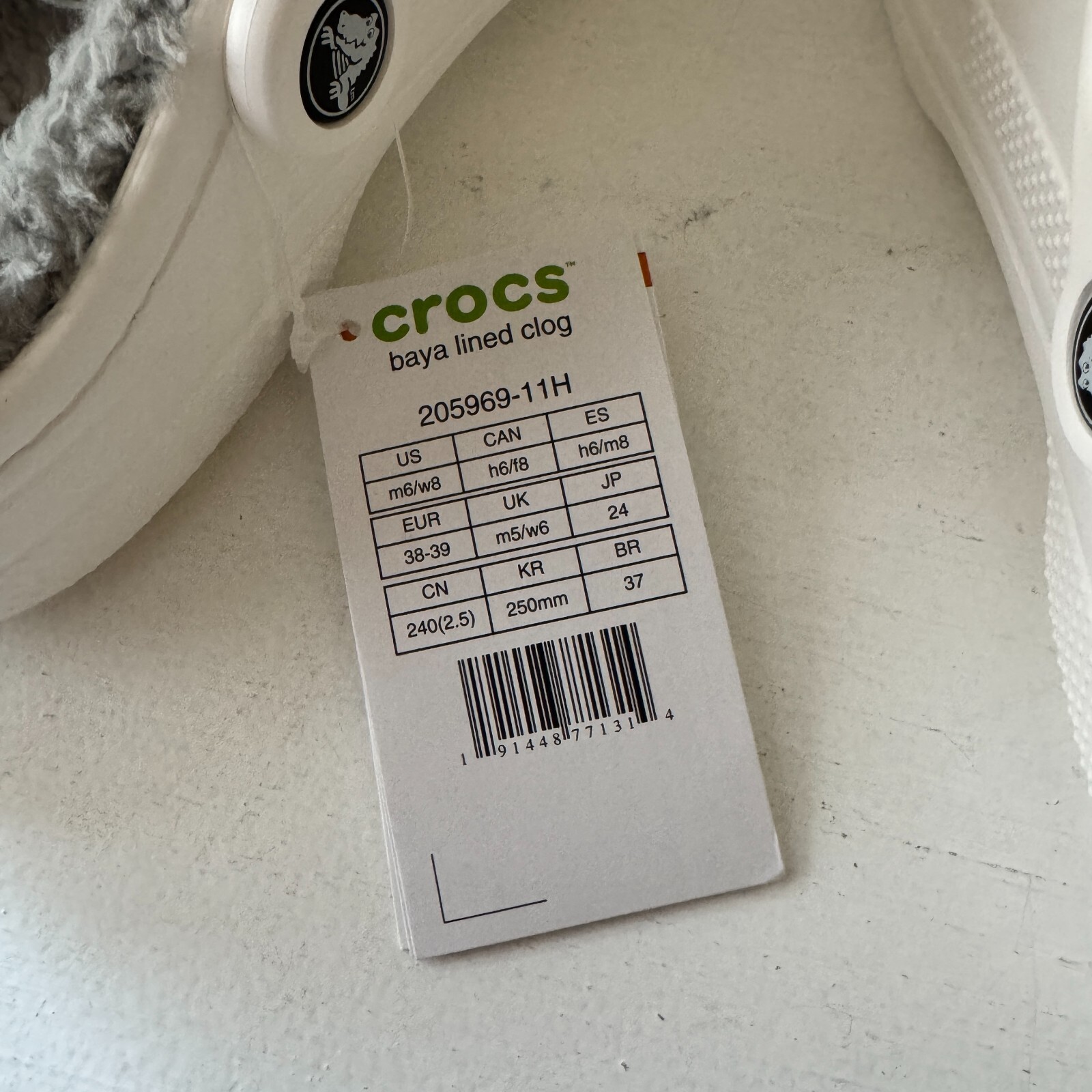 Crocs 205969 Unisex Baya Lined Clogs, White/Light Grey Men 6 Women 8