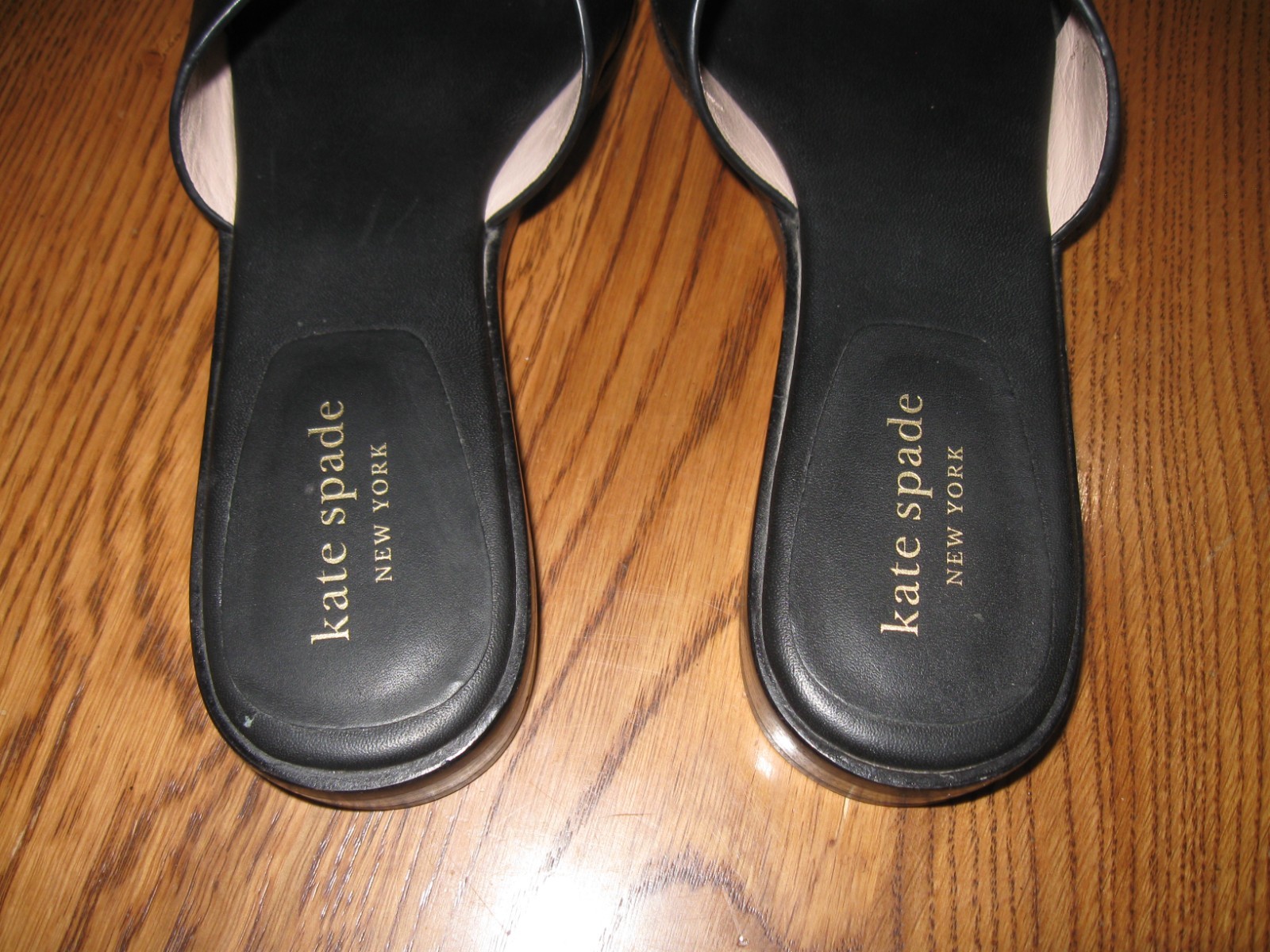 kate spade new york DOCK Black Leather Slide Sandals Logo Slip On Women US 5.5 B