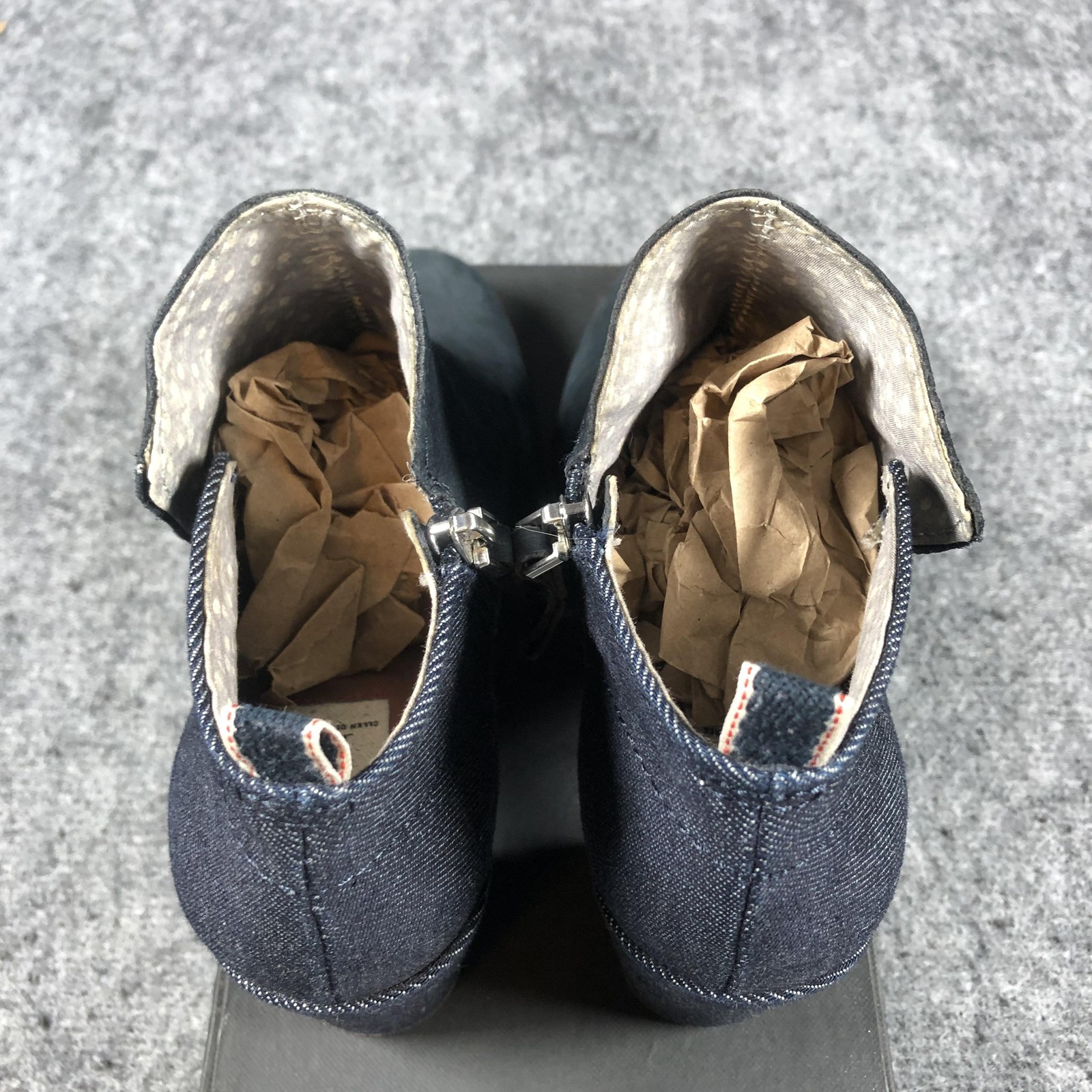ED Ellen DeGeneres Boots Womens Size 8 M Blue Leather Denim Madaleina Block Heel