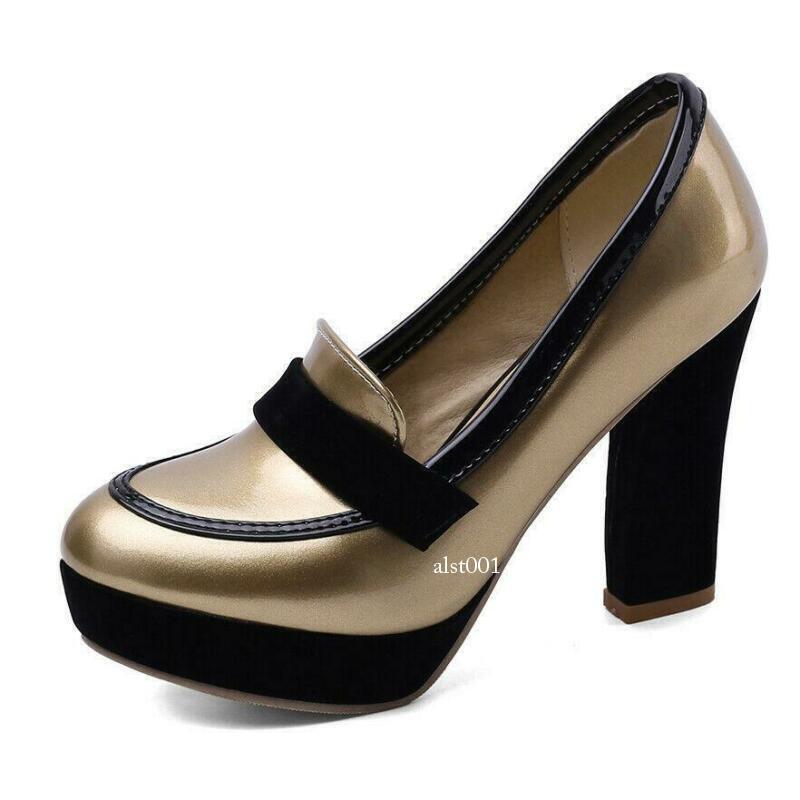 Women’s Platform Plus Size Pointed Chunky Block Heeled Pumps Shoes Party
