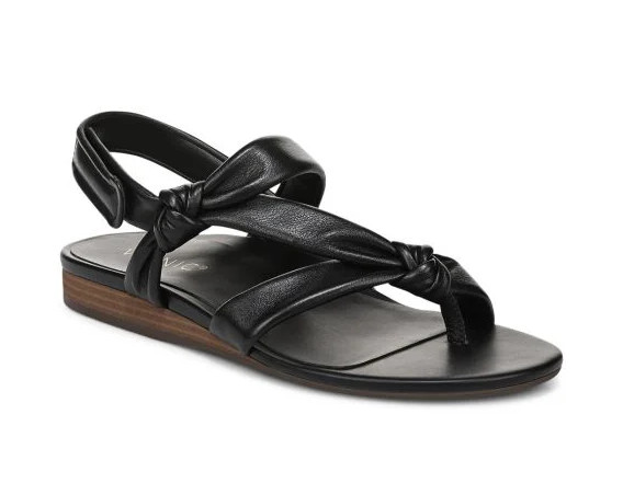 NEW Vionic Geneva Strappy Toe Post Sandal, Black Leather