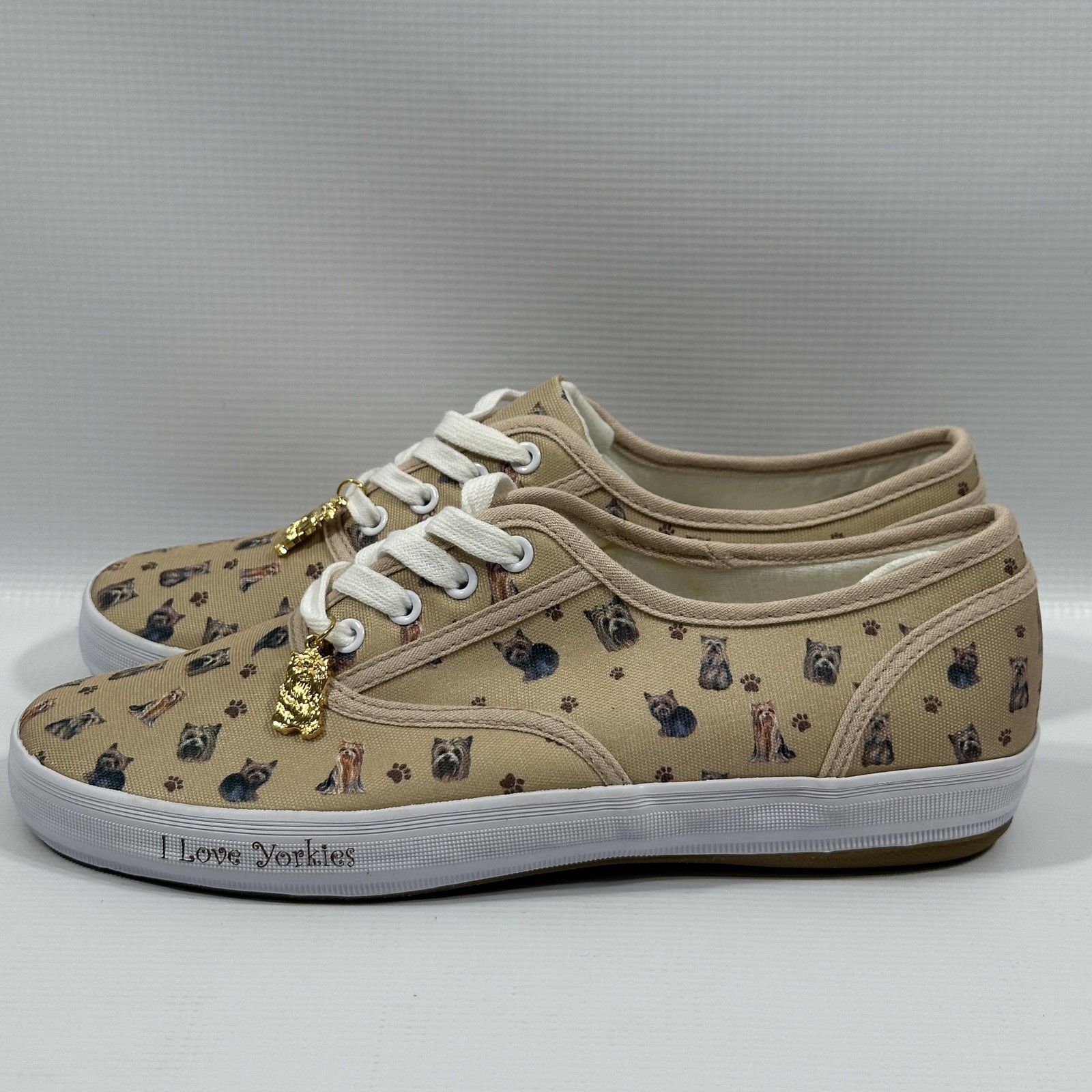 Bradford Exchange I Love Yorkies Shoes Womens Size 8 Beige Yorkie Print Sneakers