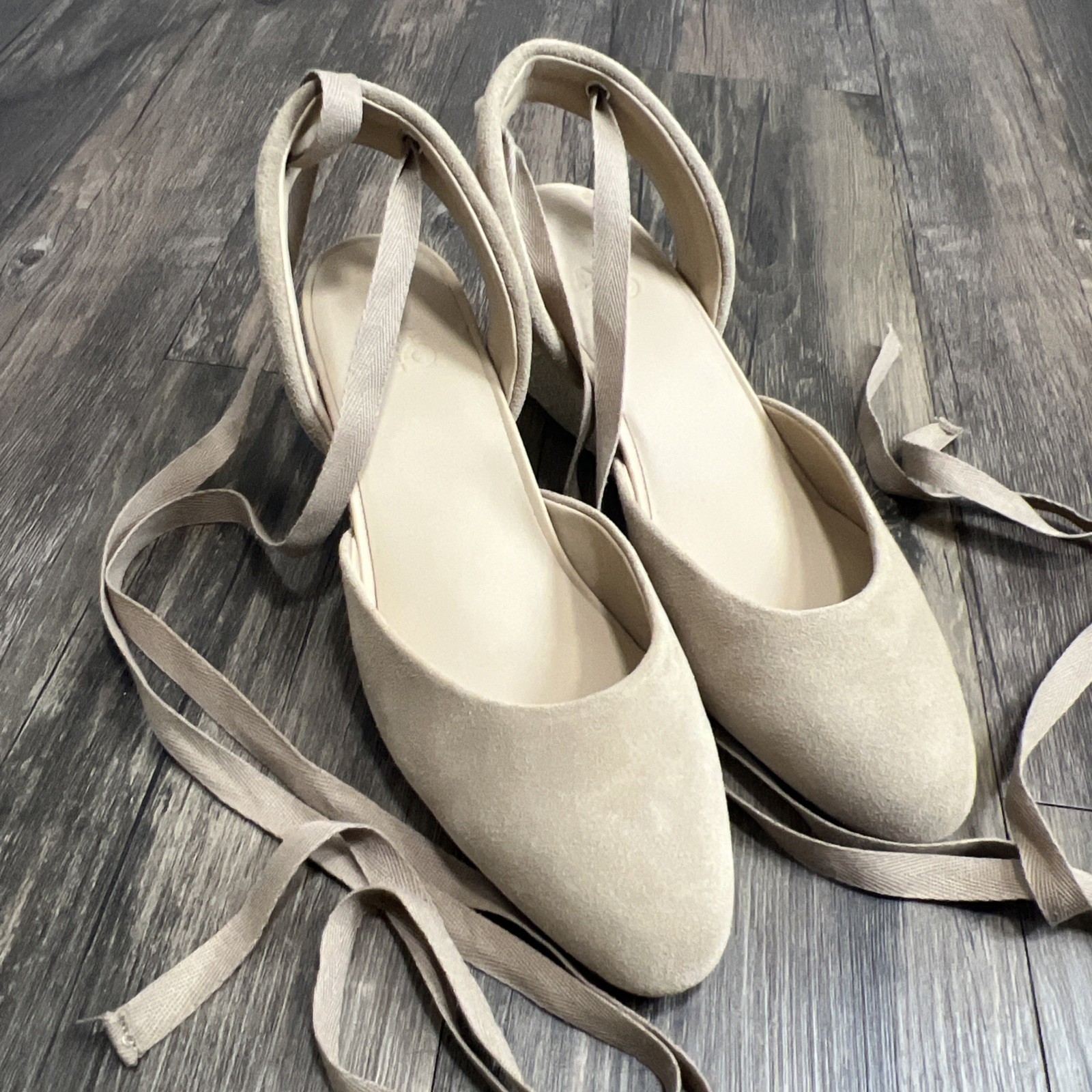 Abeo Veranda Women’s Tan Leather Espadrille Wedge Heels Lace Up Shoes Size 8.5