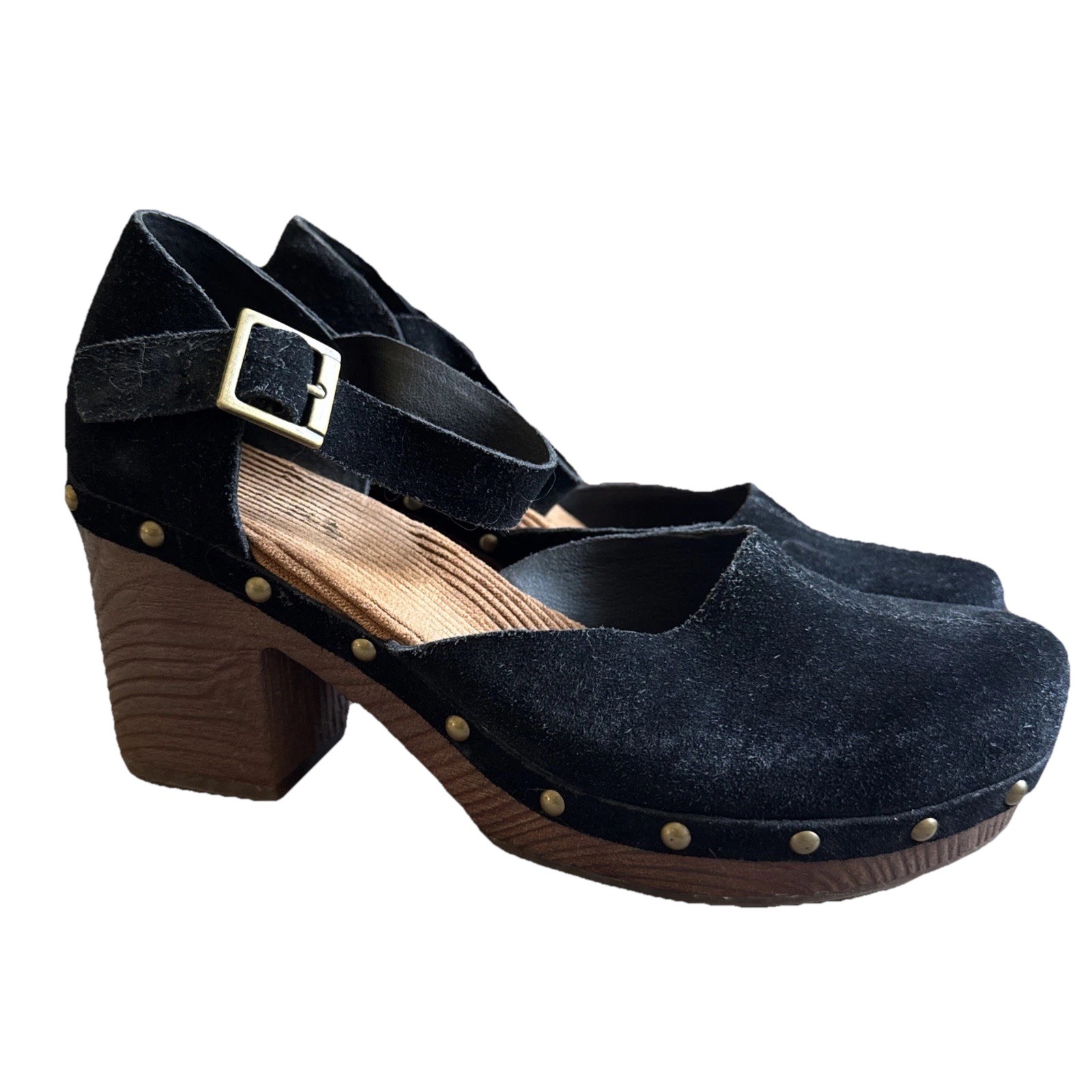 KORKS ‘Evah’ Black Leather Suede MJ Platform Clogs w/3.25″ Heels Sz. 9.5 M