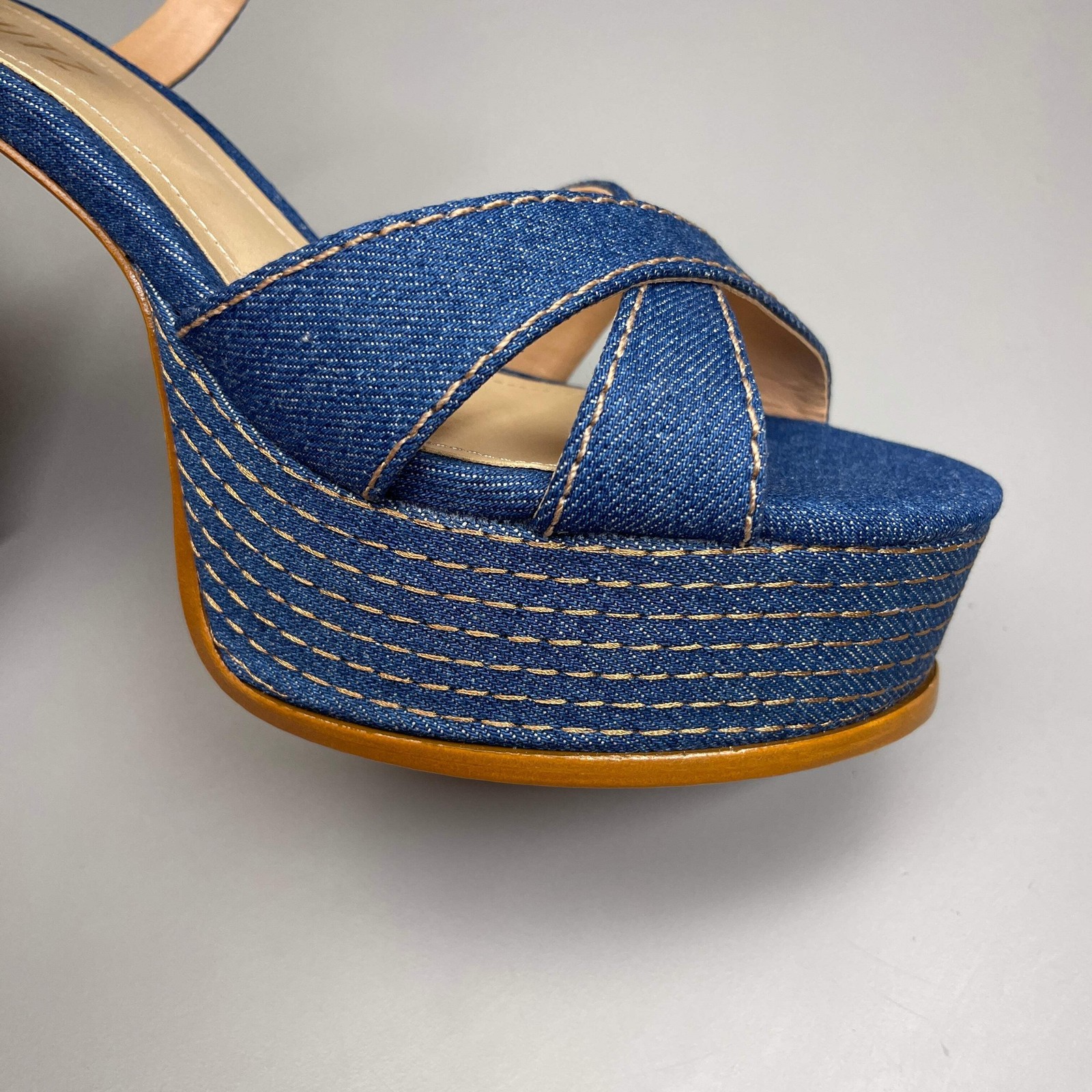 SCHUTZ Keefa Casual Denim Women’s 4″ Heeled Sandal Platform Blue Sz 8.5B (New)