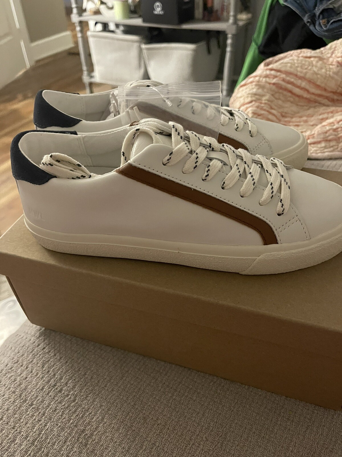 Madewell Sidewalk Tennis Shoes Leather White w/ Brown Accents Women’s 7.5