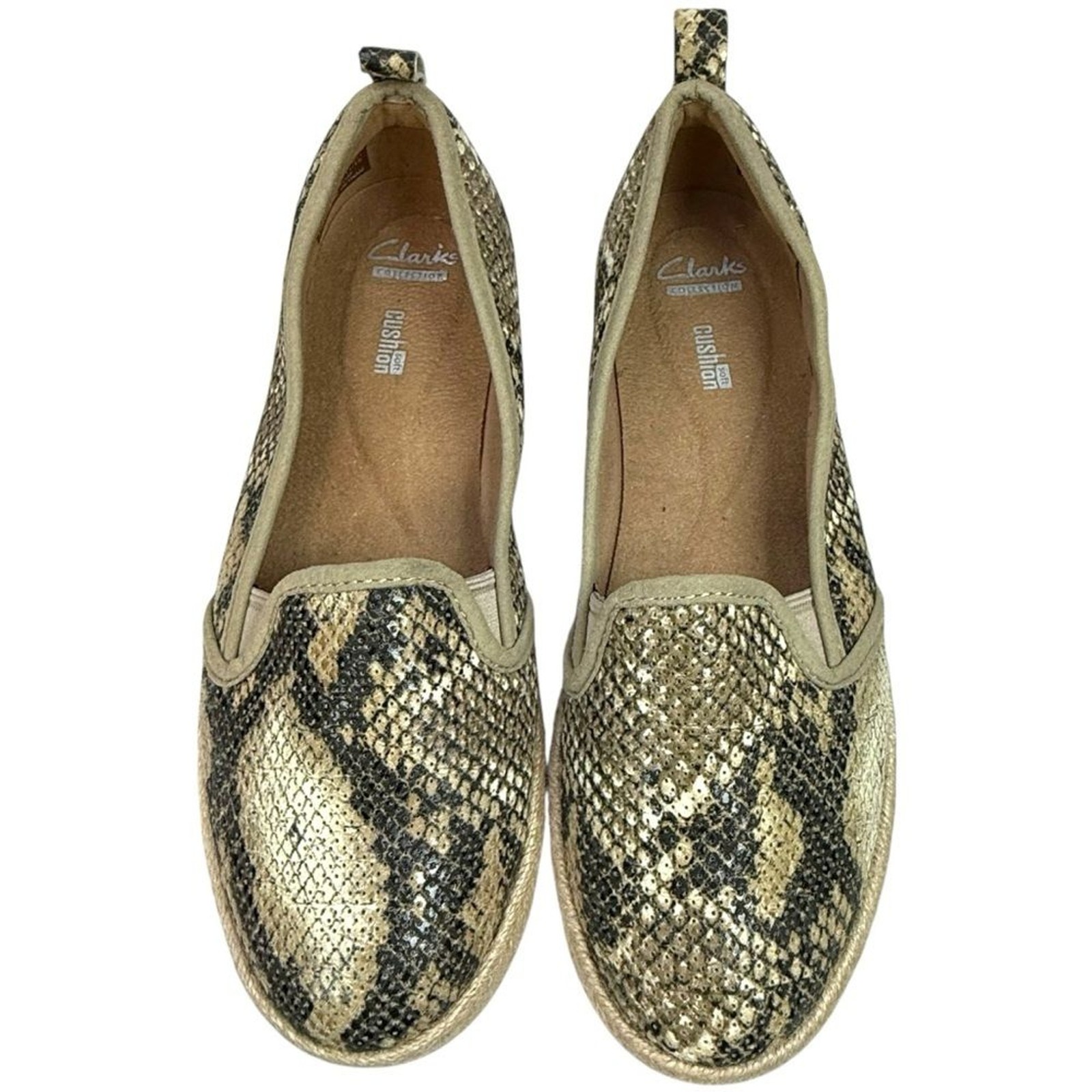 Clarks Azella Theoni Snake Print Slip On Espadrille Loafers Size 8 Boho Coastal