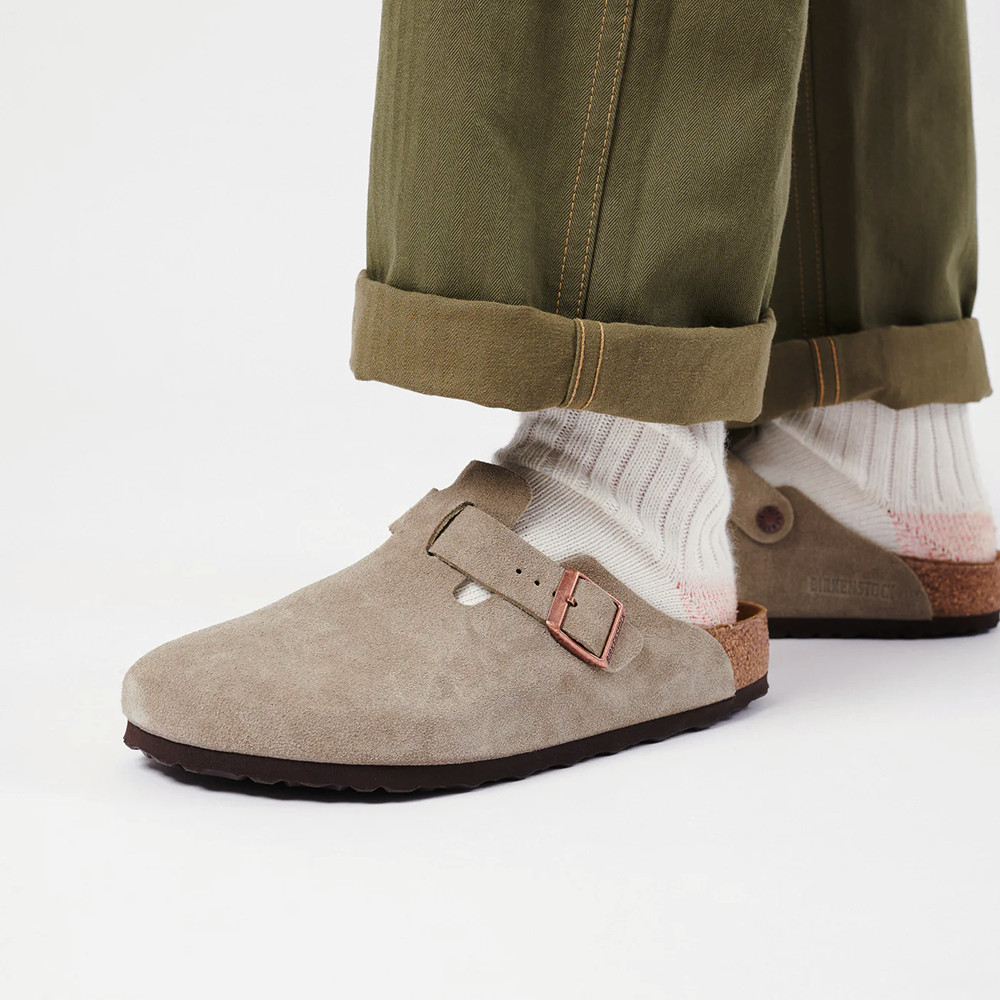 Birkenstock Boston Suede Taupe Soft Footbed Clogs Women’s Shoes Medium/Narrow