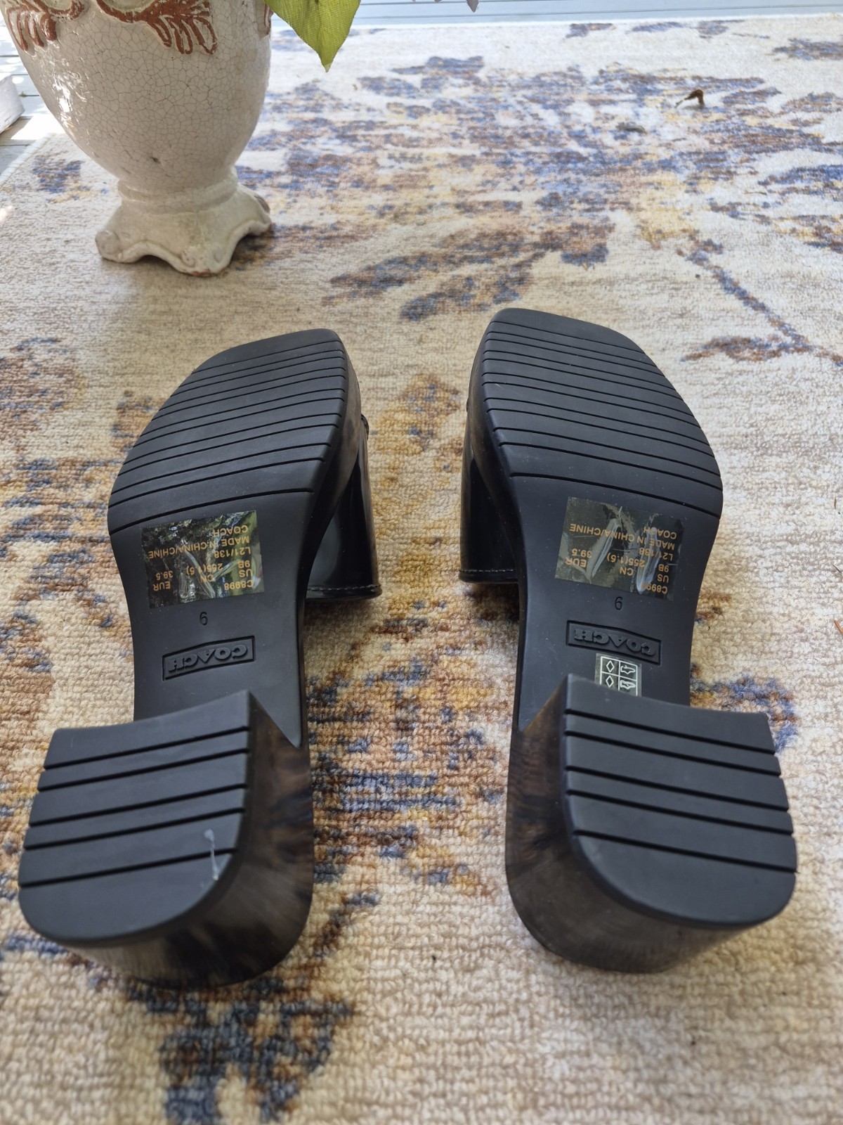 Coach Women’s Black Logo Slide Sandals Slip-On Block Heel Straps US 9 BRAND NEW