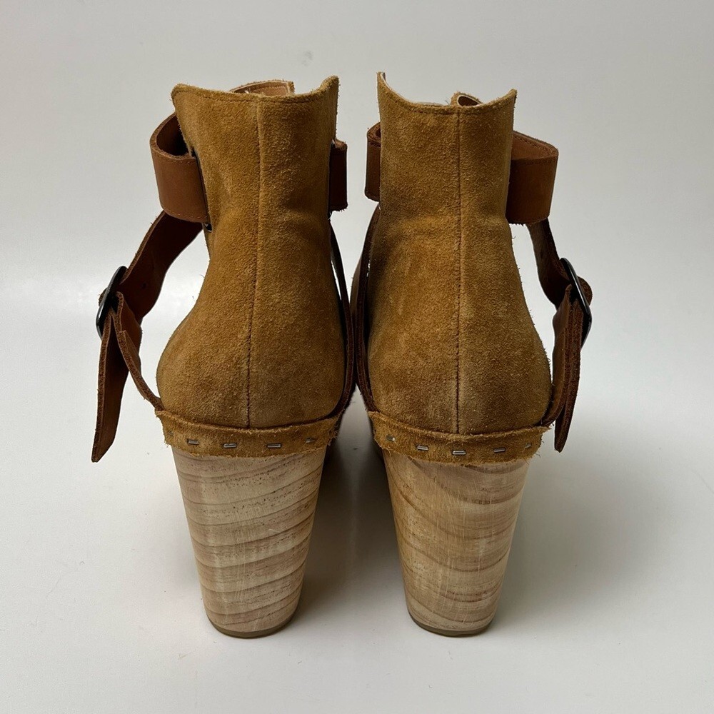 Free People Suede Wooden Clogs 10 Festival Boho Hippie Retro Tan Leather Boots